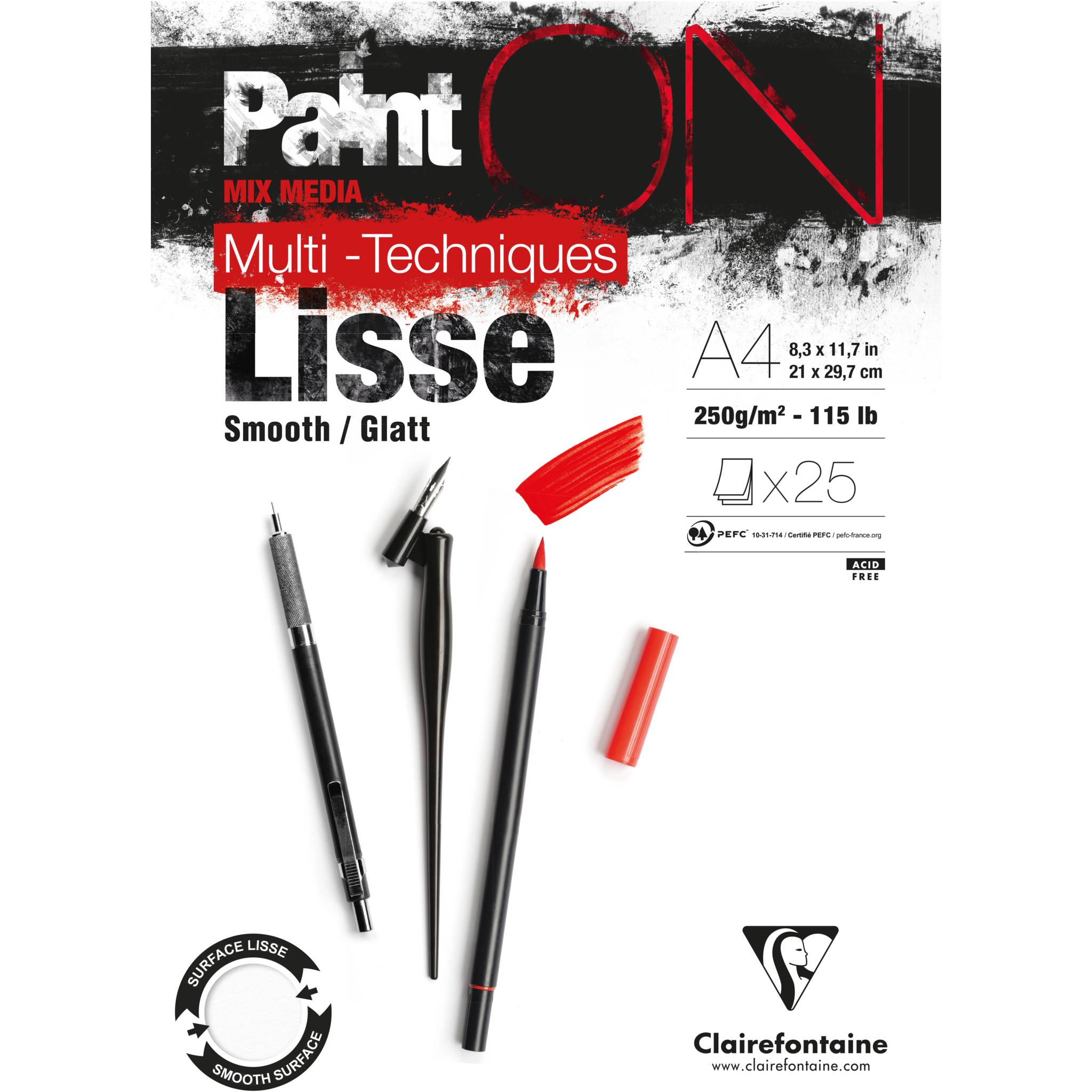 Clairefontaine 4x Lisse/Glatt, Block A4 kopfs. geleimt 25 Blatt weiß 975729C