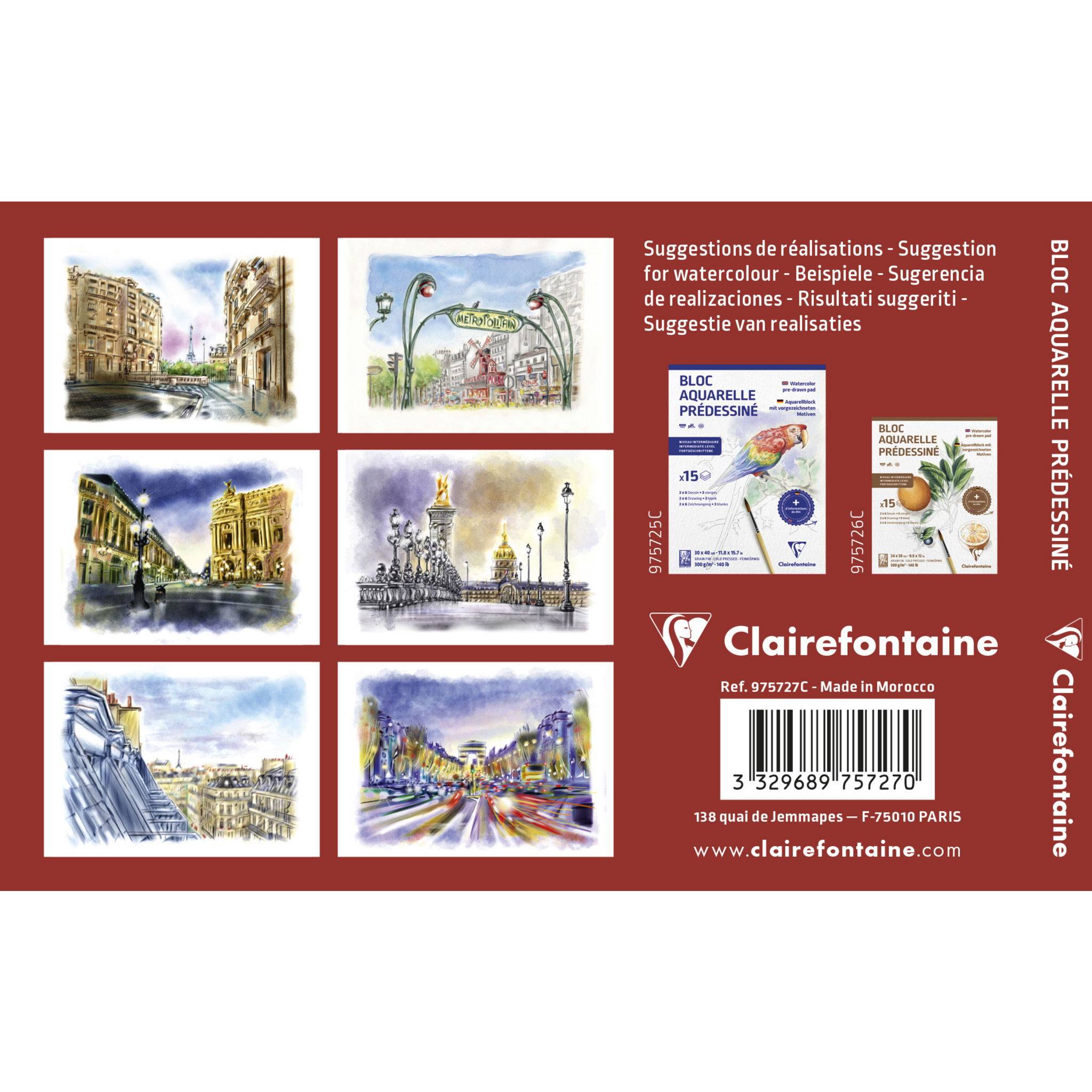 Clairefontaine 5x Aquarellblock 10x15cm 15 Blatt Motiv Paris 975727C