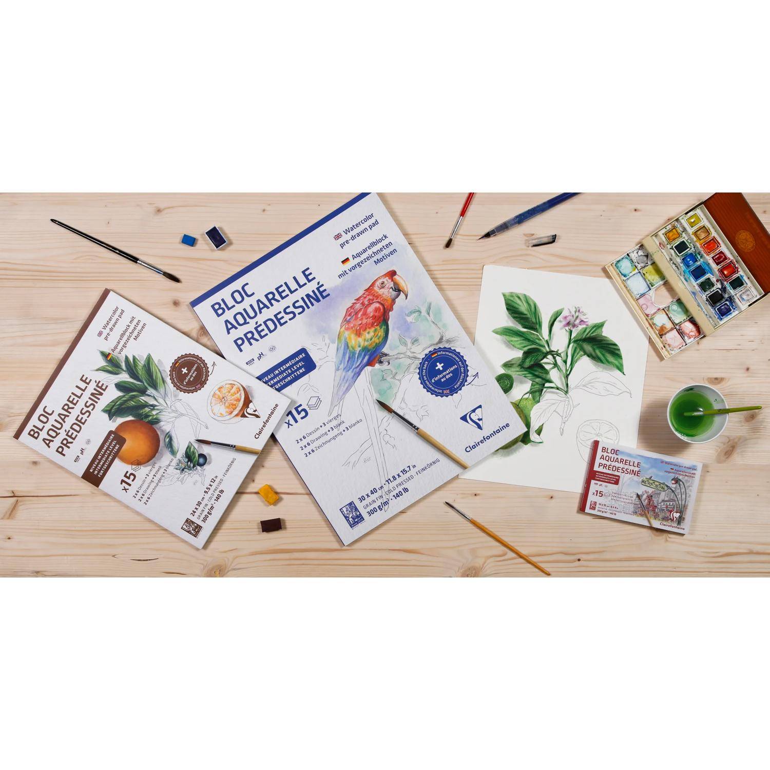 Clairefontaine 5x Aquarellblock 24x30cm 15 Blatt Motiv Botanik 975726C
