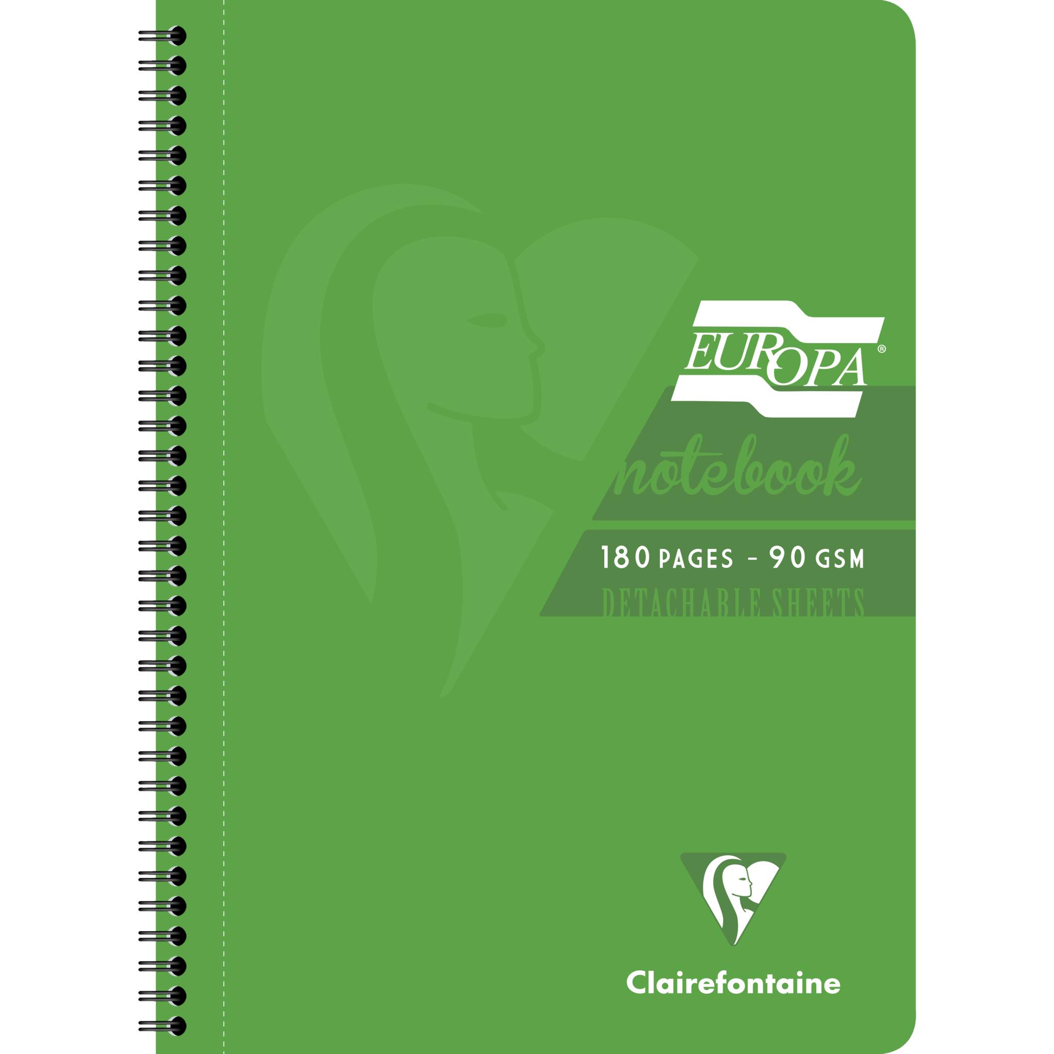 Clairefontaine 5x Spiralbuch A4, 90 Blatt liniert mit Rand Grün 5800Z