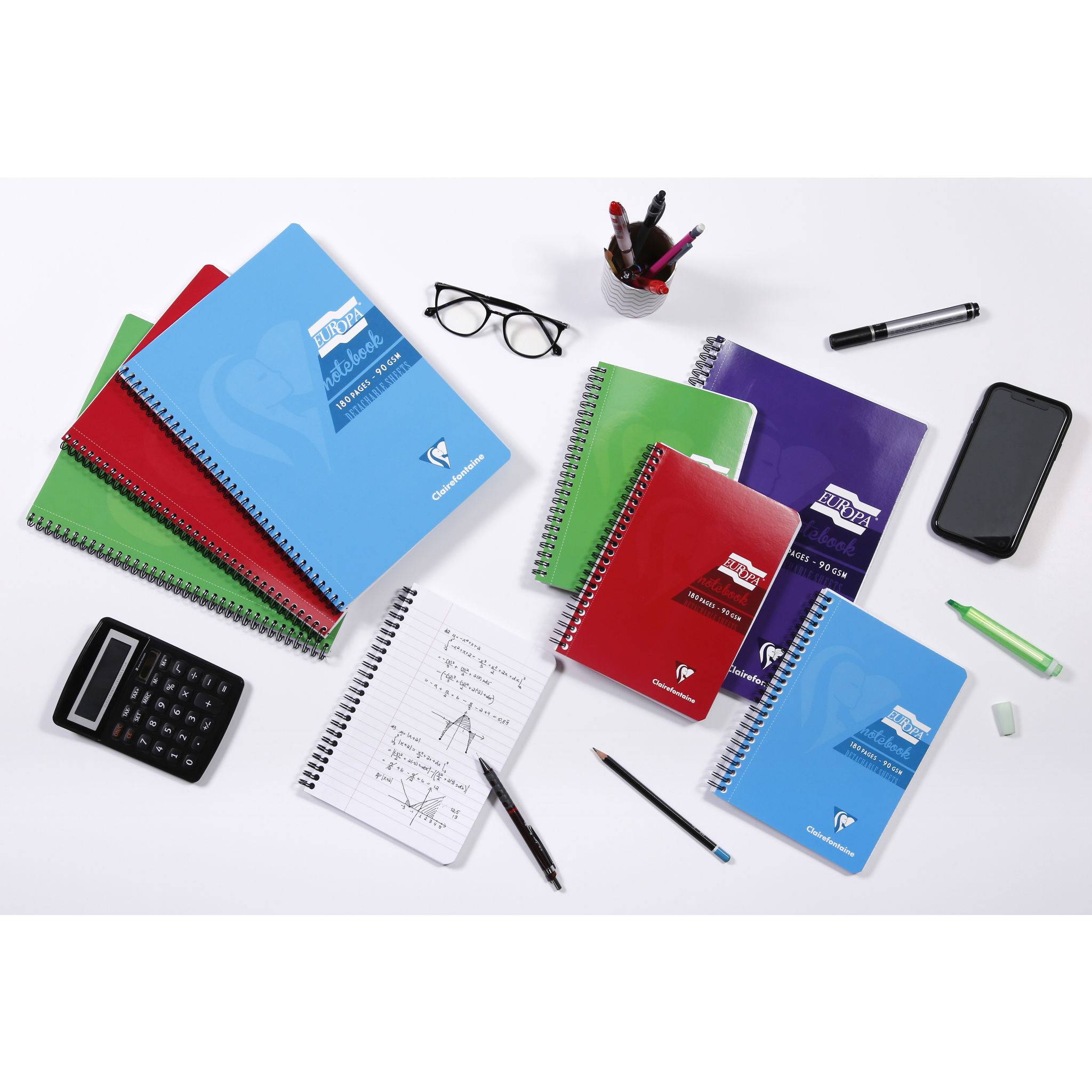 Clairefontaine 5x Spiralbuch A5, 90 Blatt liniert mit Rand Türkis 5812Z