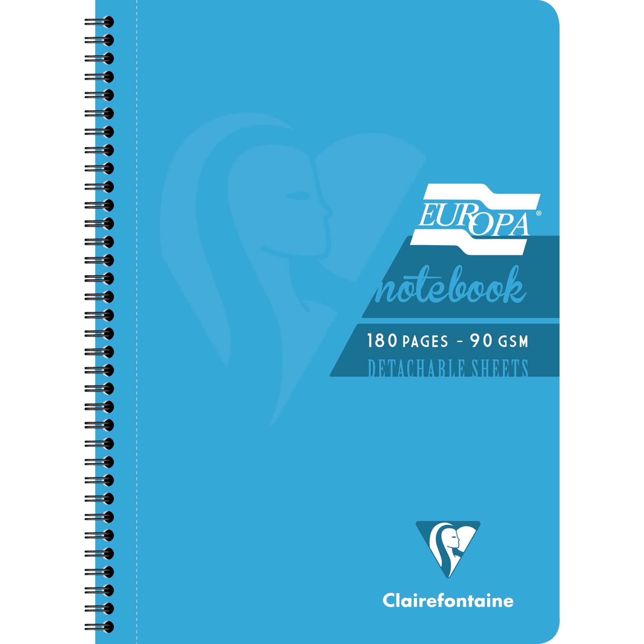 Clairefontaine 5x Spiralbuch A4, 90 Blatt liniert mit Rand Türkis 5802Z