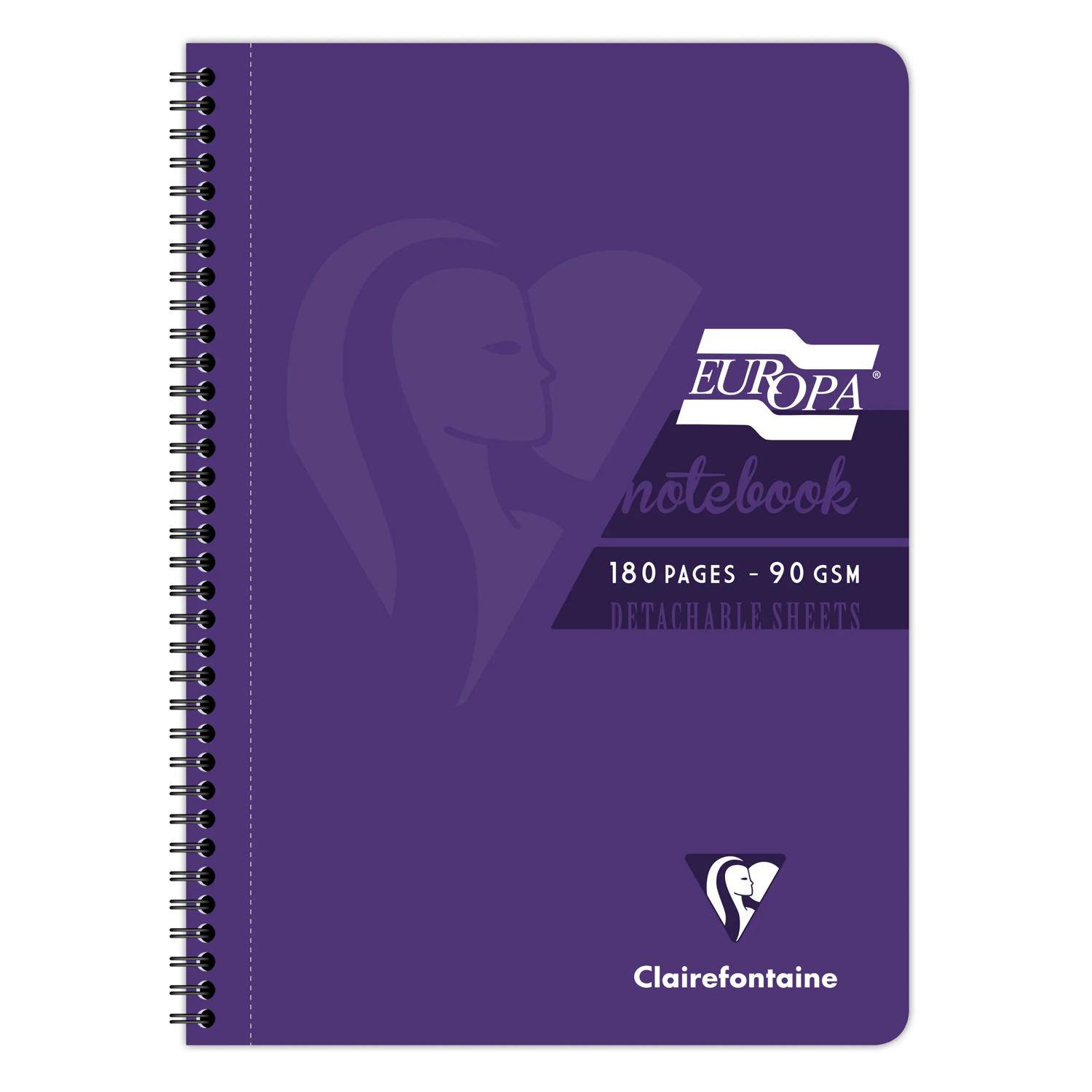Lila spiralgebundenes Notizbuchcover mit der Aufschrift „EUROPA notebook
