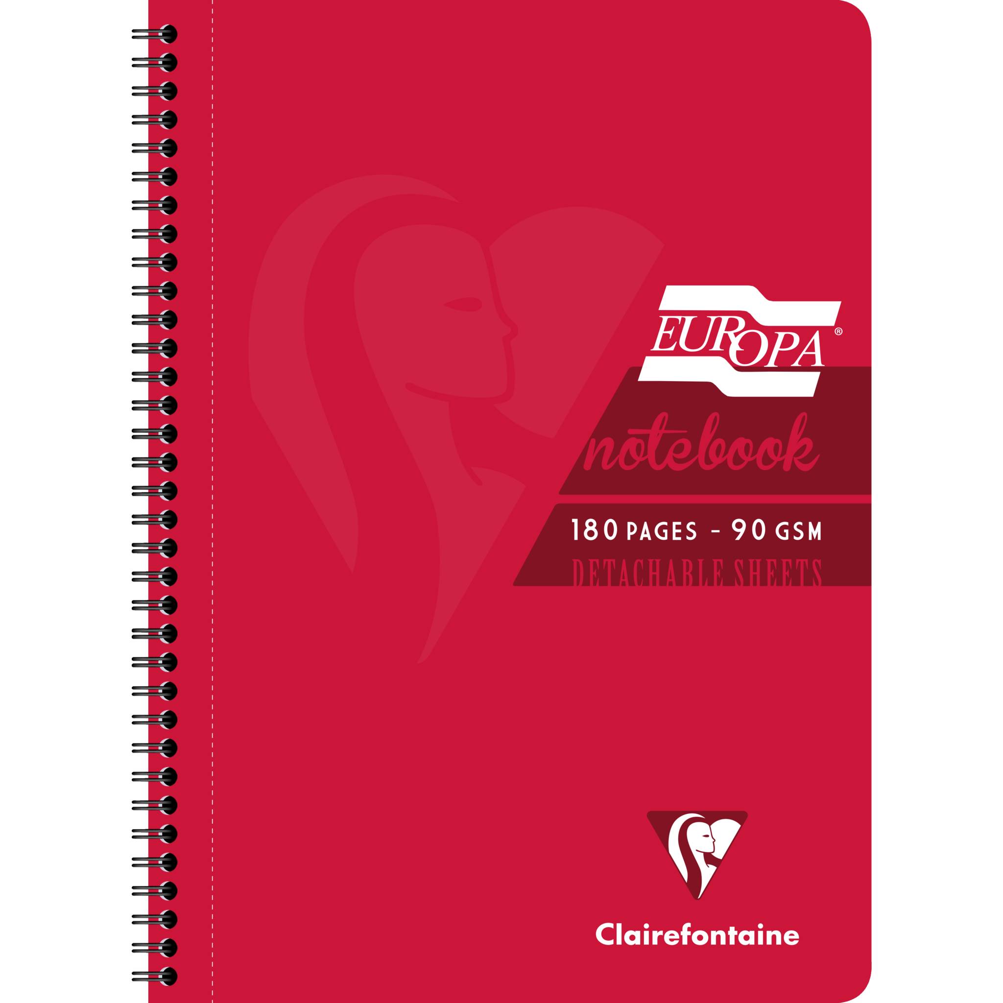Clairefontaine 5x Spiralbuch A4, 90 Blatt liniert mit Rand Rot 5805Z
