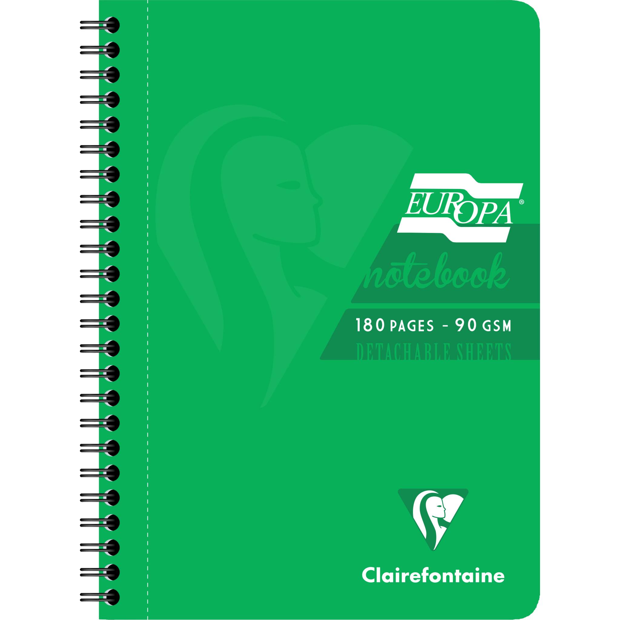 Clairefontaine 5x Spiralbuch A5, 90 Blatt liniert mit Rand Grün 5810Z