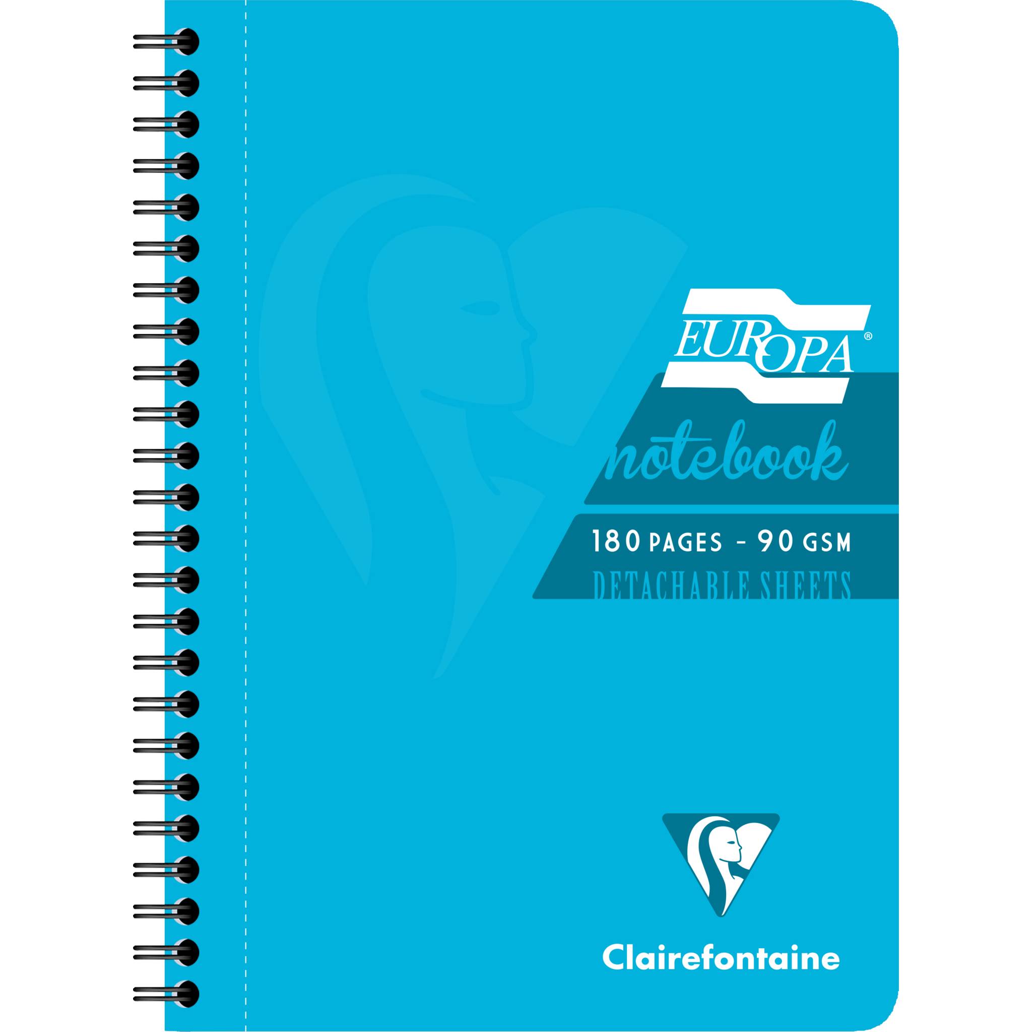 Clairefontaine 5x Spiralbuch A5, 90 Blatt liniert mit Rand Türkis 5812Z