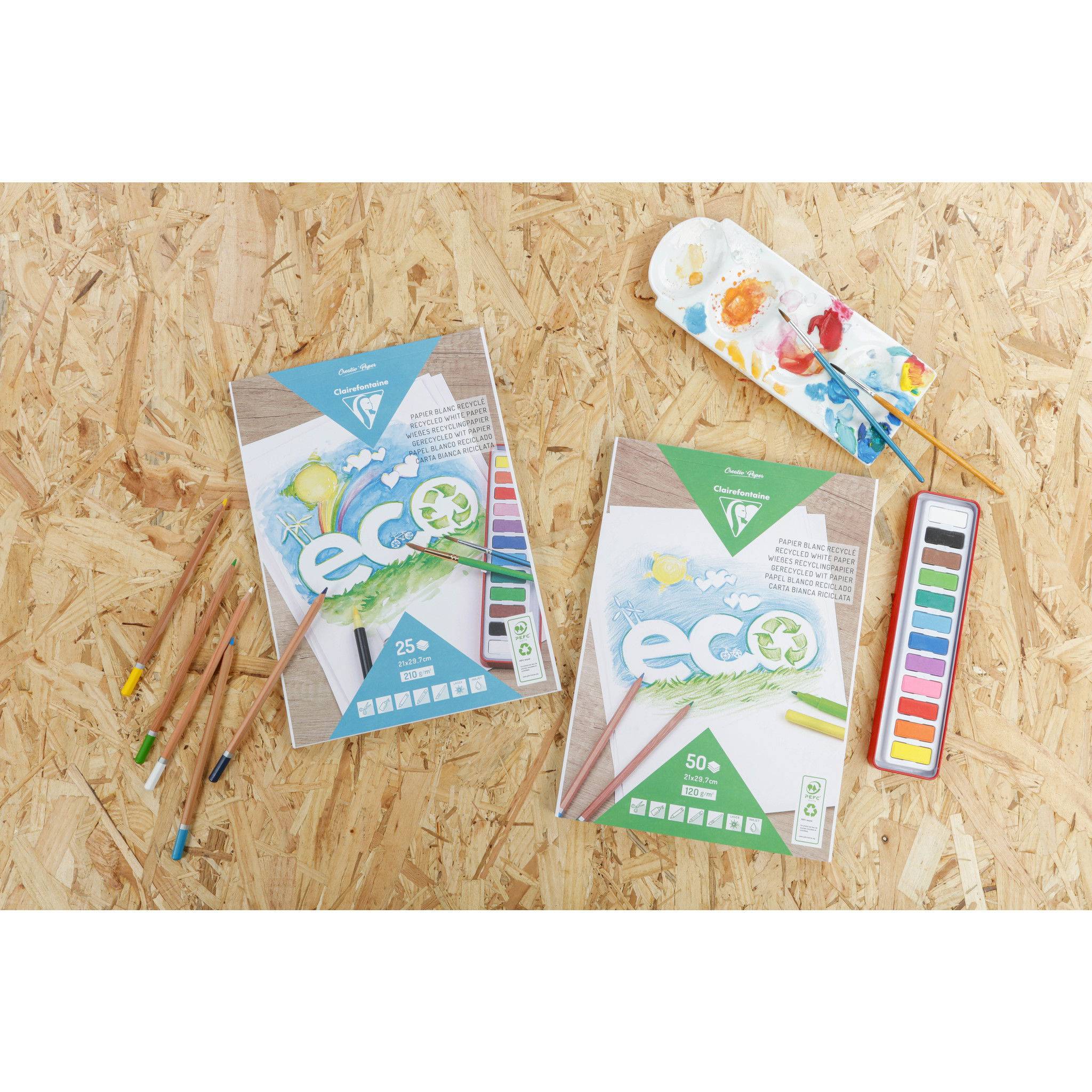 Clairefontaine 5x Weißes Recyclingpapier, Block mit 25 Bl A4, 210g Weiß 26513C