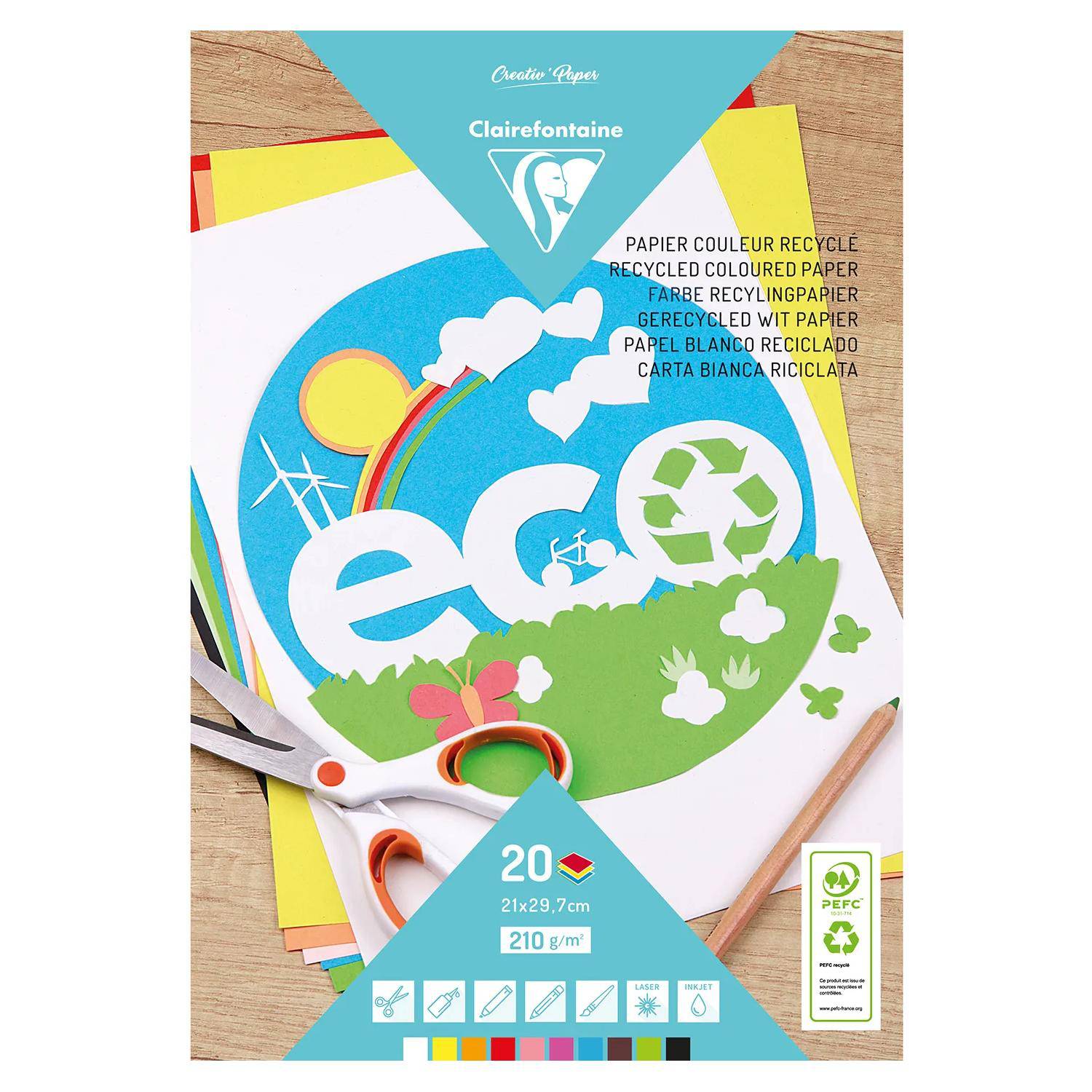 Clairefontaine 5x Papier Block mit 20 Blatt A4 10 Farben sort. 26503C