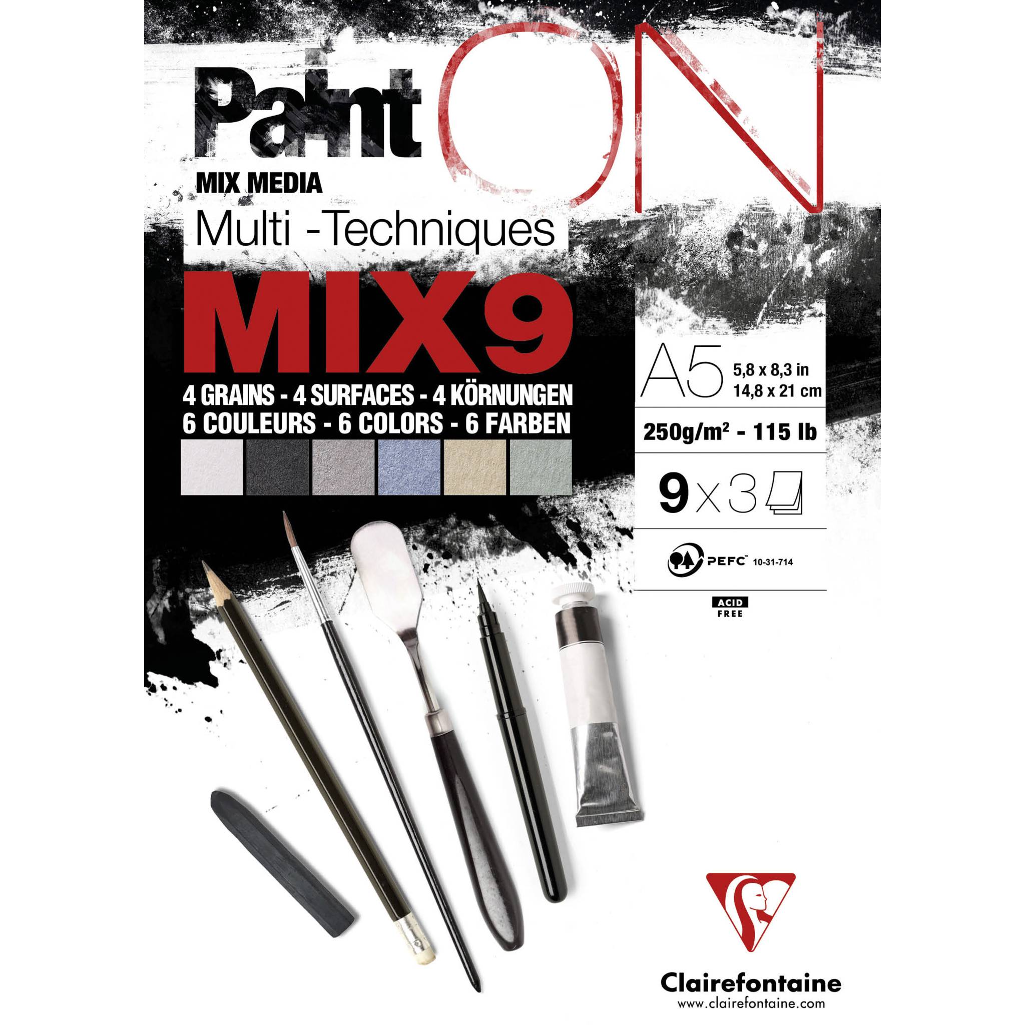 Clairefontaine 4x Block geleimt, 27 Blatt (9x3) A5 250g, sortiert - 960074C