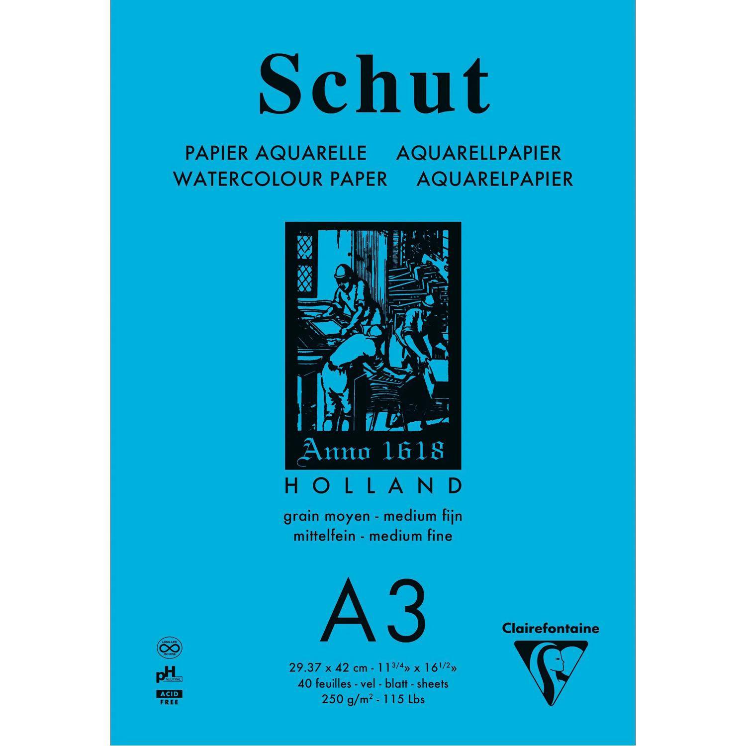 Clairefontaine 3x Schut Aquarellblock A3 geleimt 40 Blatt weiß 975735C