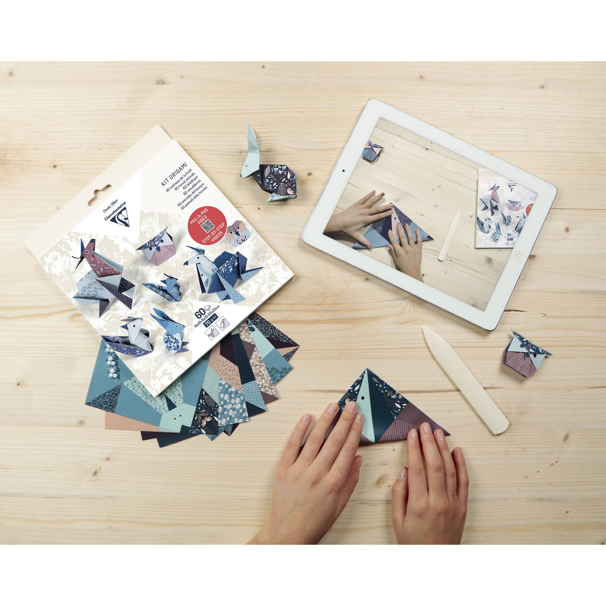 Clairefontaine 5x Origami, Pack. 60 Blatt in 3 Formaten, Thema Waldtiere 95368C