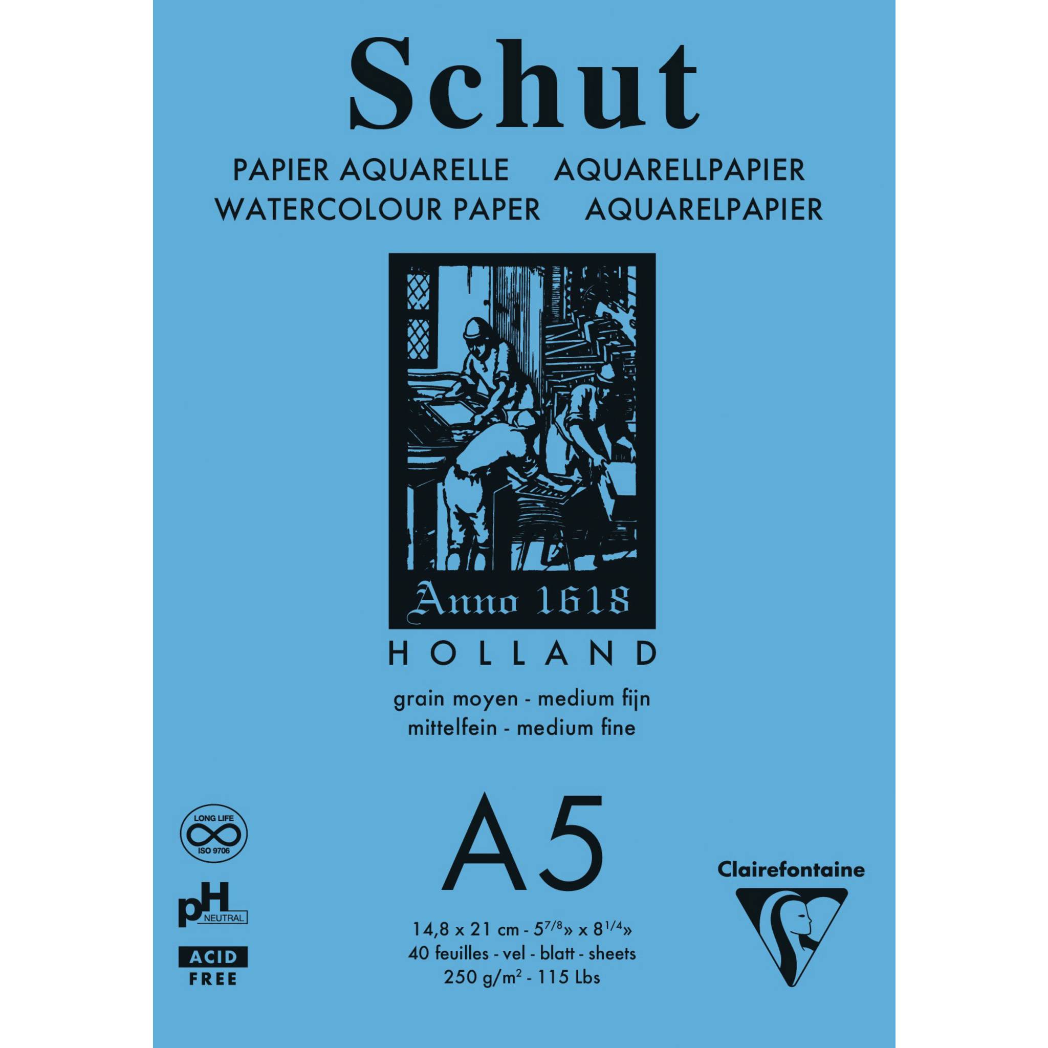 Clairefontaine 5x Schut Aquarellblock A5 geleimt 40 Blatt weiß 975734C