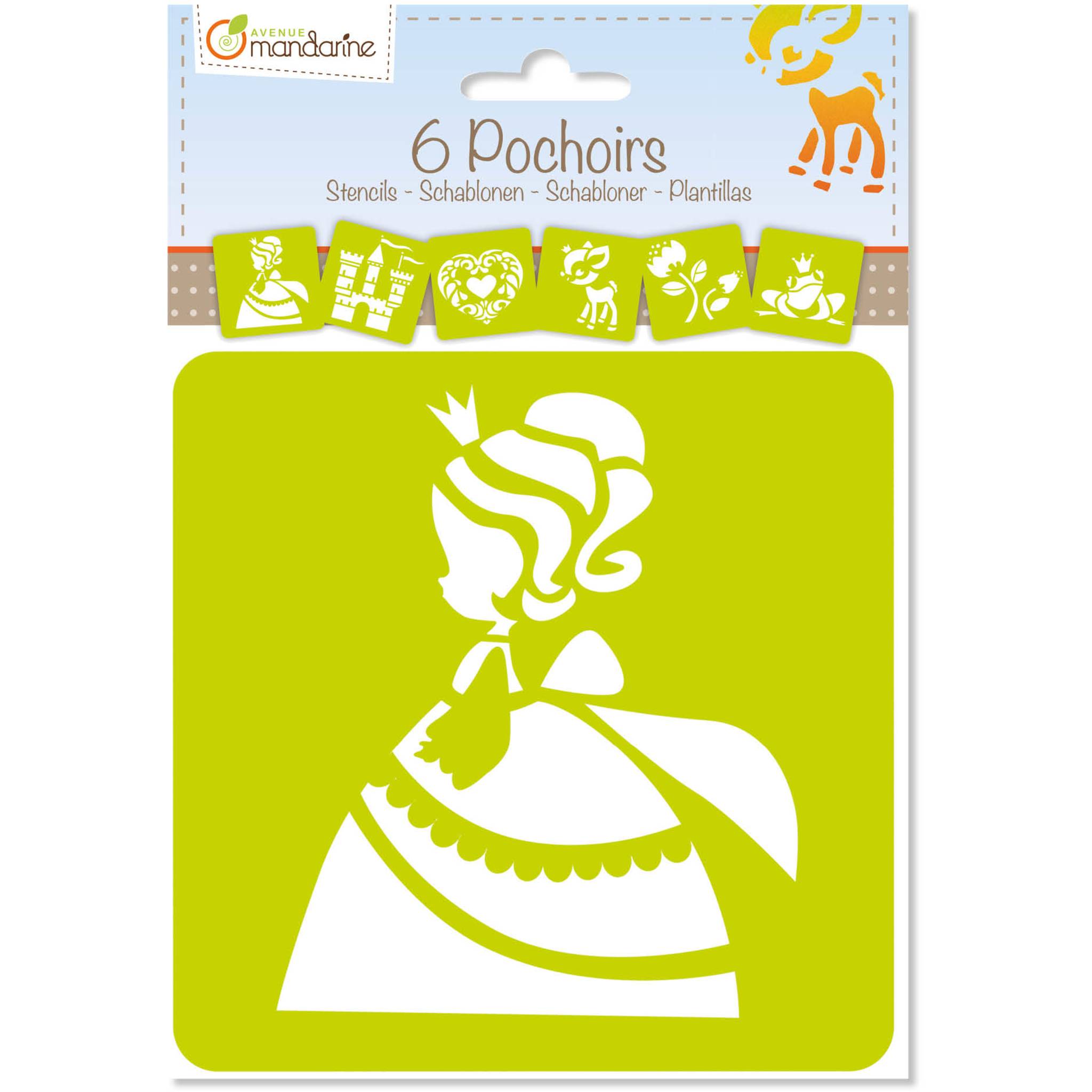 Avenue Mandarine 3x 6 tlg Schablonenset für Kinder, Prinzessinnen Orange 42836O