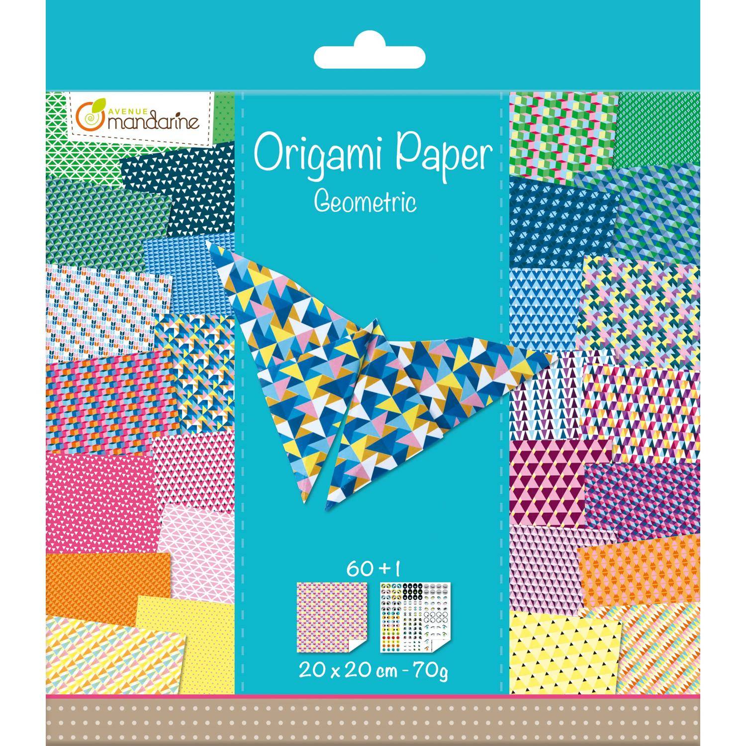 Avenue Mandarine 3x Origami Paper Geometric, 60 Bl 20x20 cm, Mehrfarbig 52501MD