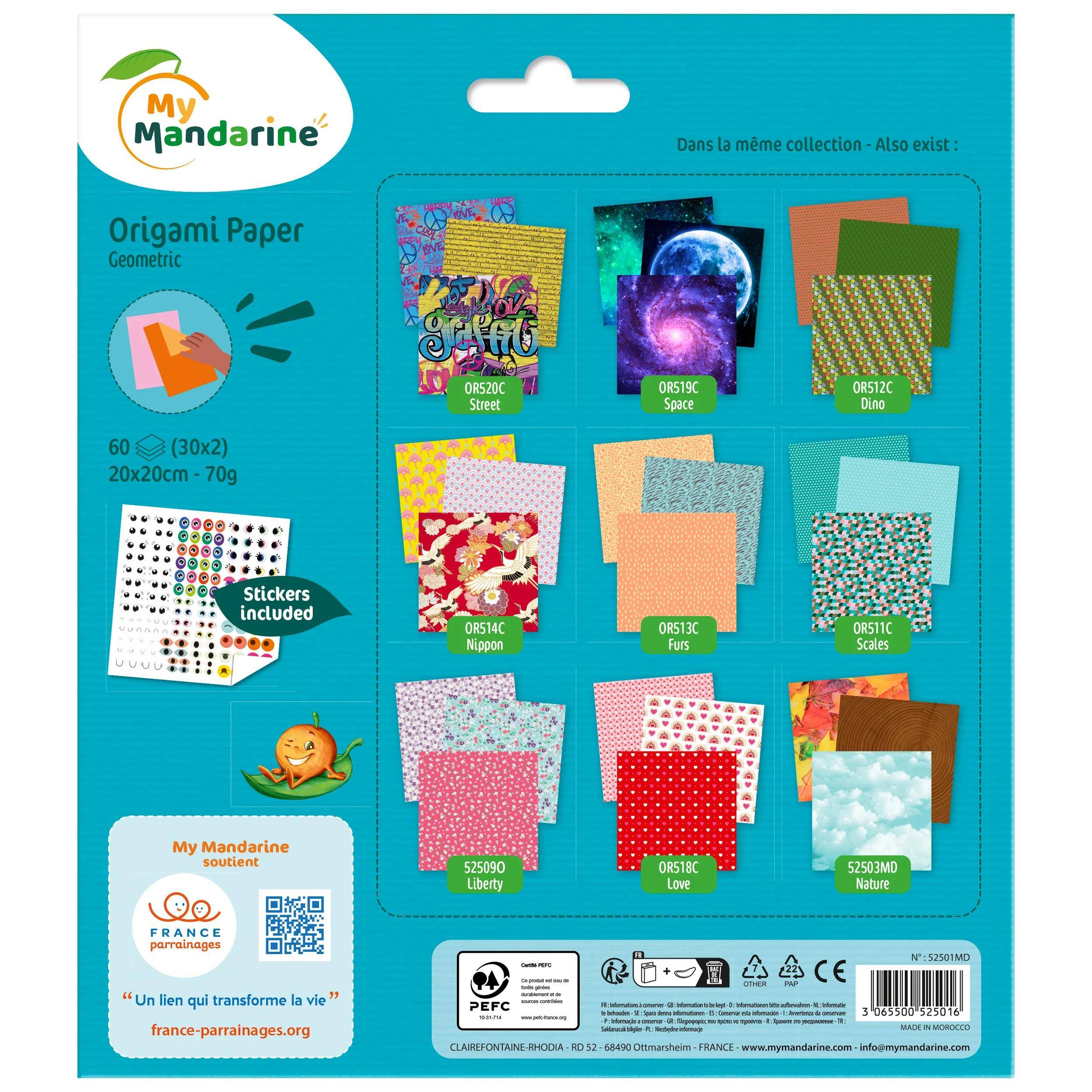 Avenue Mandarine 3x Origami Paper Geometric, 60 Bl 20x20 cm, Mehrfarbig 52501MD