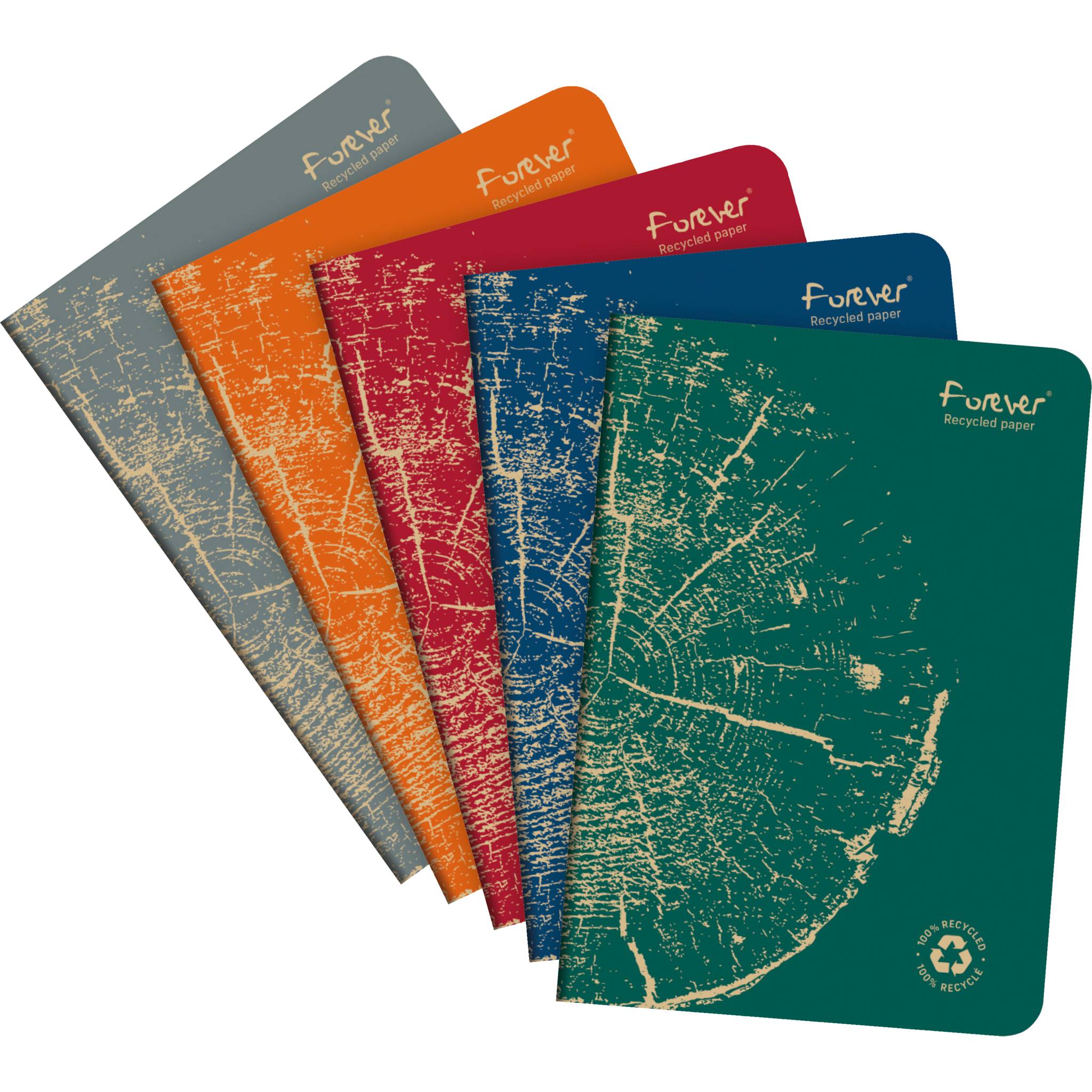 Forever 5x Notizheft A5, 48 Bl liniert Weißes RC Papier 90g Sortiert 68486C