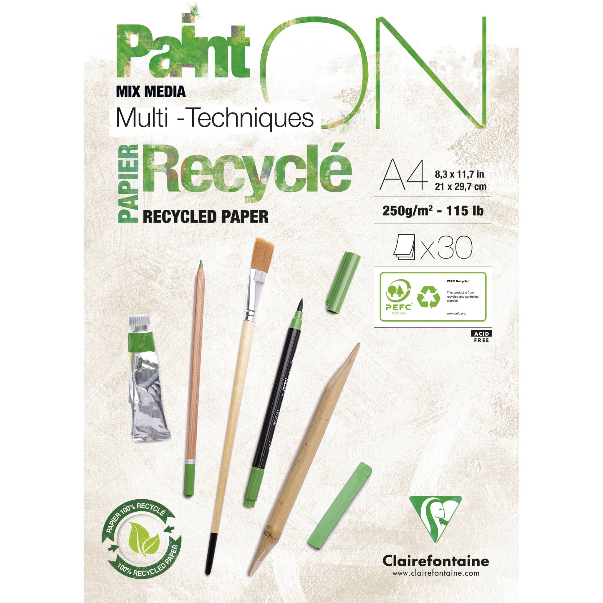 Clairefontaine 4x PaintON RC Block A4 kopfseitig geleimt 30 Blatt weiß 975741C