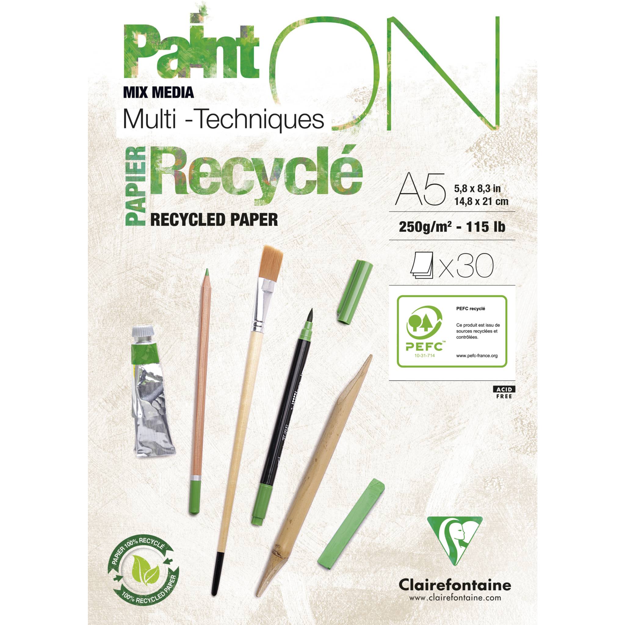 Clairefontaine 4x PaintON RC Block A5 kopfseitig geleimt 30 Blatt weiß 975740C