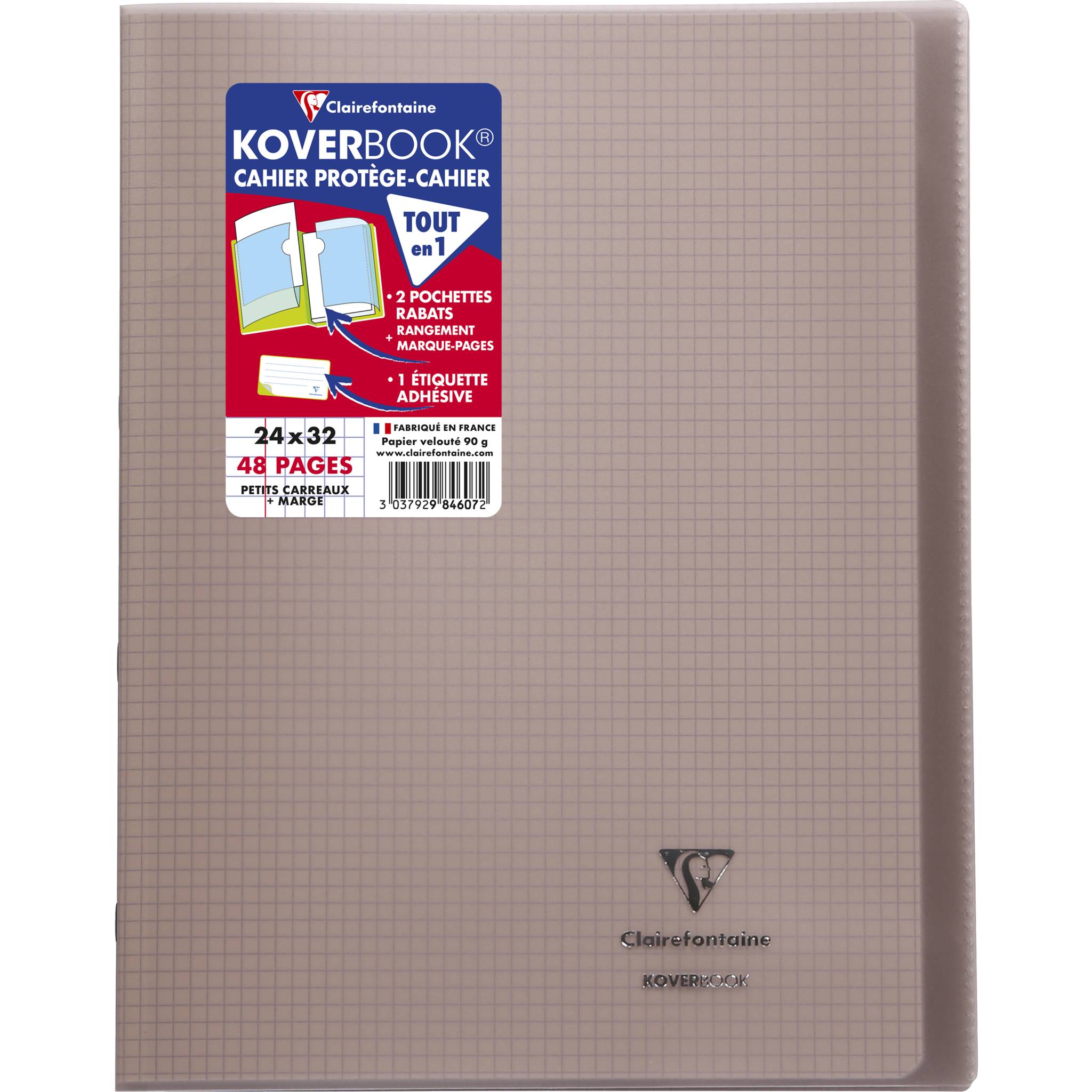 Clairefontaine 10x Koverbook, Heft 24x32cm, 24 Blatt 90g, kariert Grau 984607C