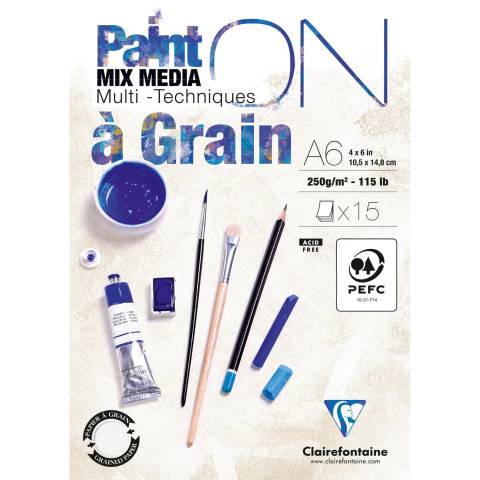 Clairefontaine 8x PaintON gekörnt, Block A6, geleimt, 15 Bl, 250g, weiß, 960063C
