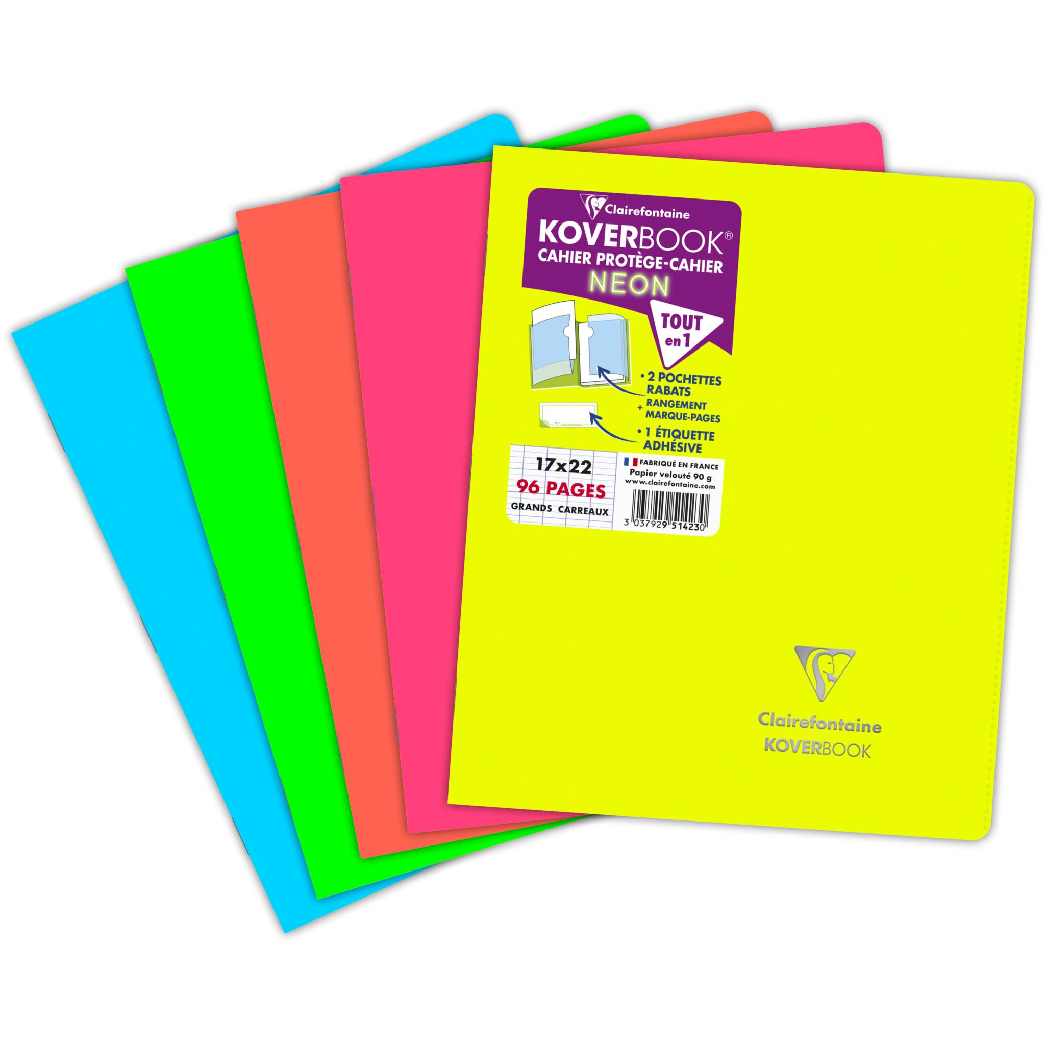 Clairefontaine 10x Neon Notizheft 17x22cm, 48 Blatt 90g, Sortiert 951423C