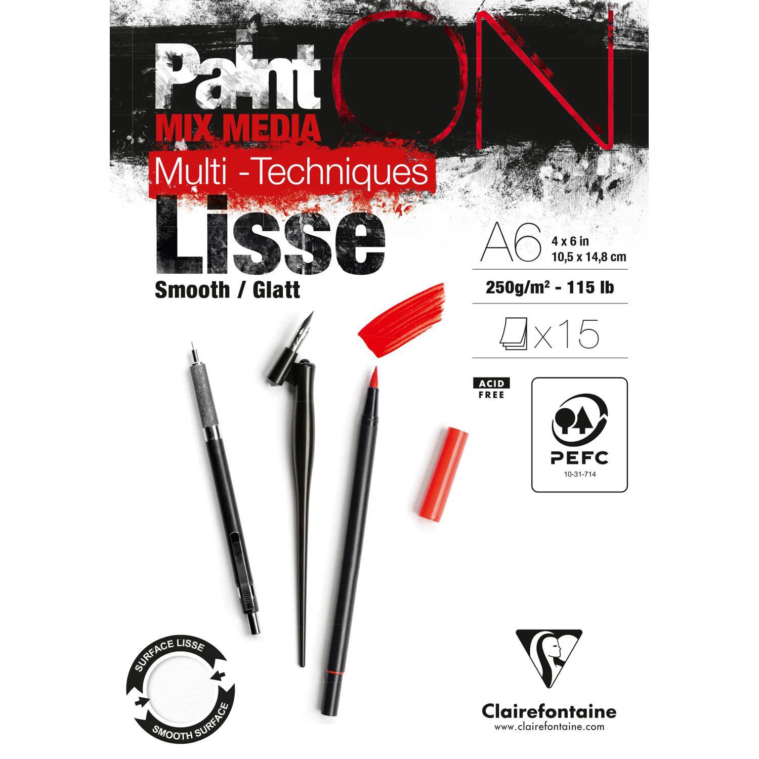 Clairefontaine 8x Lisse/Glatt, Block A6, geleimt, 15 Bl, 250g, weiß, 960062C