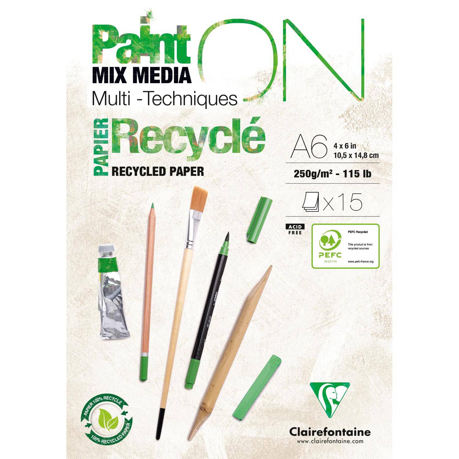 Clairefontaine 8x PaintON RC, Block A6, geleimt, 15 Bl, 250g, weiß, 960061C