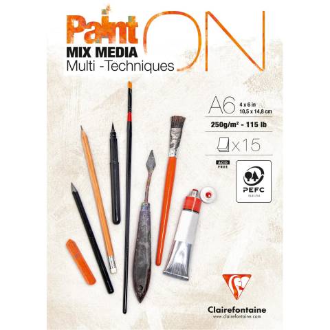 Clairefontaine 8x PaintON Blanc, Block A6, geleimt, 15 Bl, 250g, weiß, 960060C