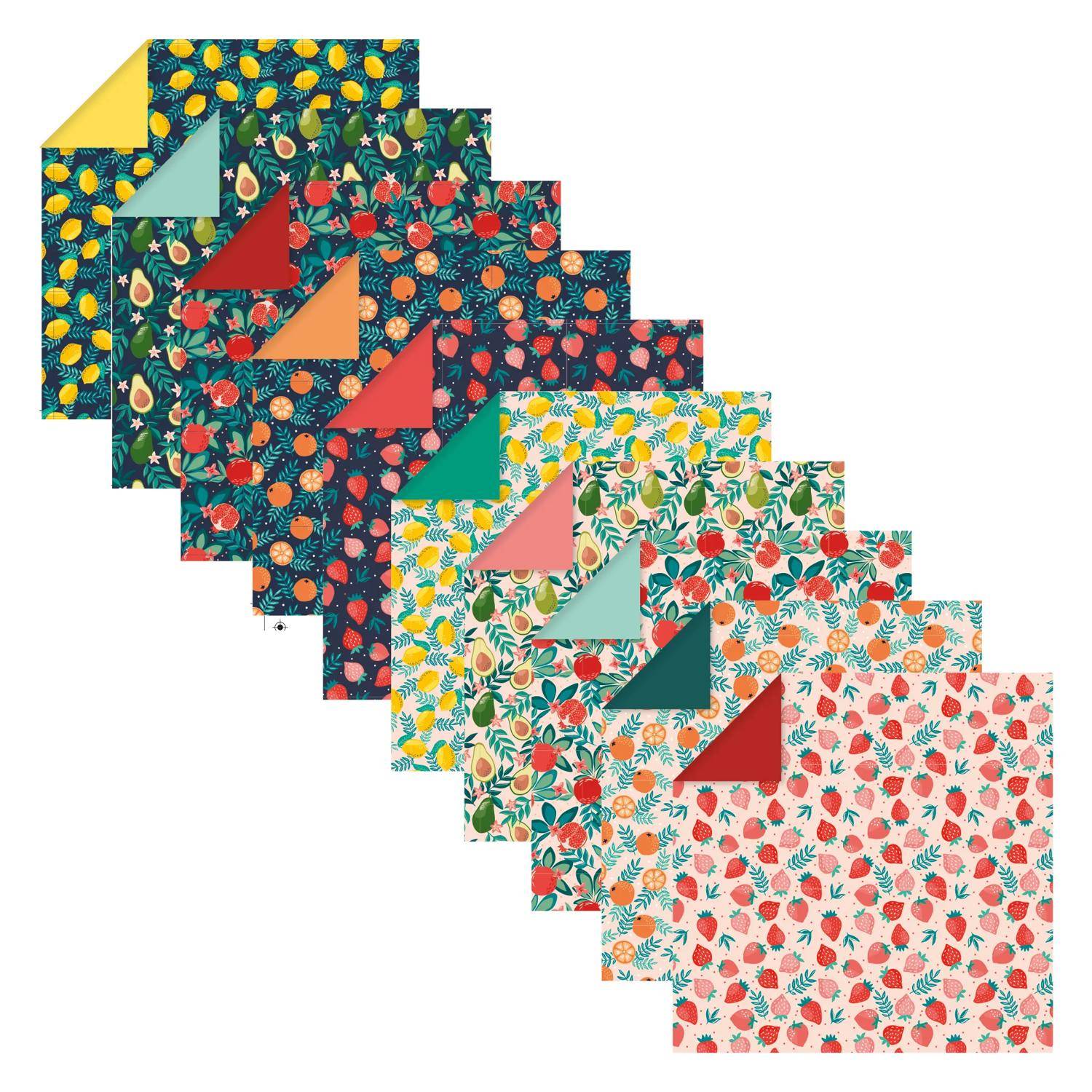 Clairefontaine 5x Origami, Pkg 15x15 cm 60 Bl 70g, Obstgarten Mehrfarbig 95357C