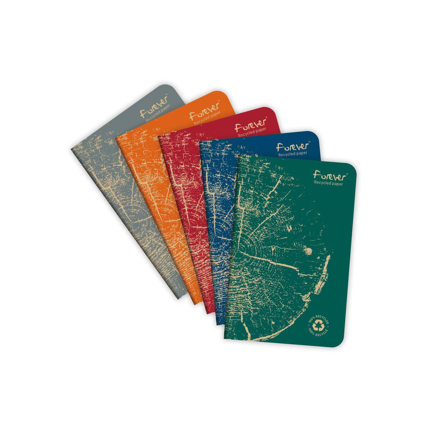 Forever 5x Notizheft 9x14 cm 48 Bl kariert, Weißes RC Papier 90g Sortiert 68492C