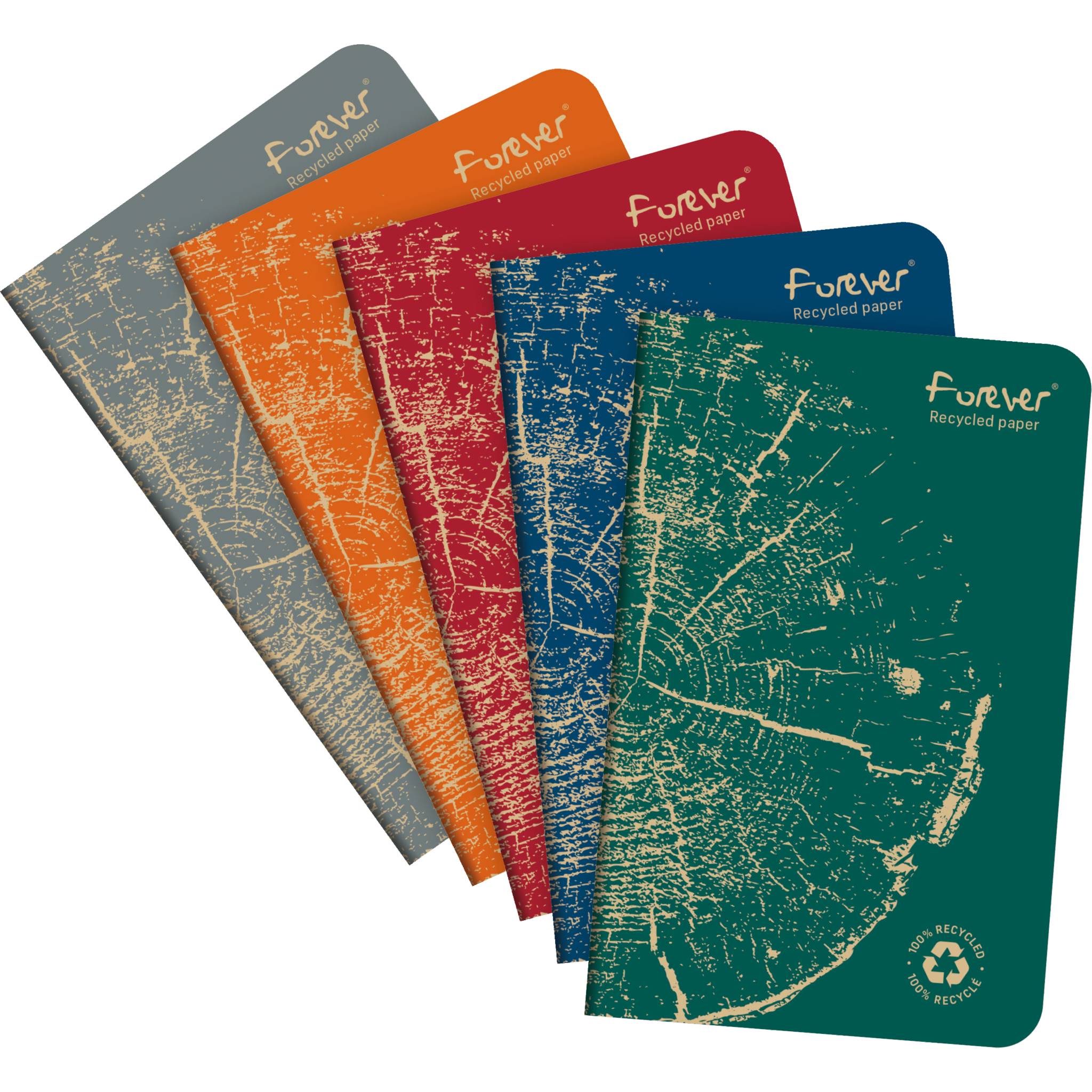 Forever 5x Notizheft 9x14 cm 48 Bl kariert, Weißes RC Papier 90g Sortiert 68492C