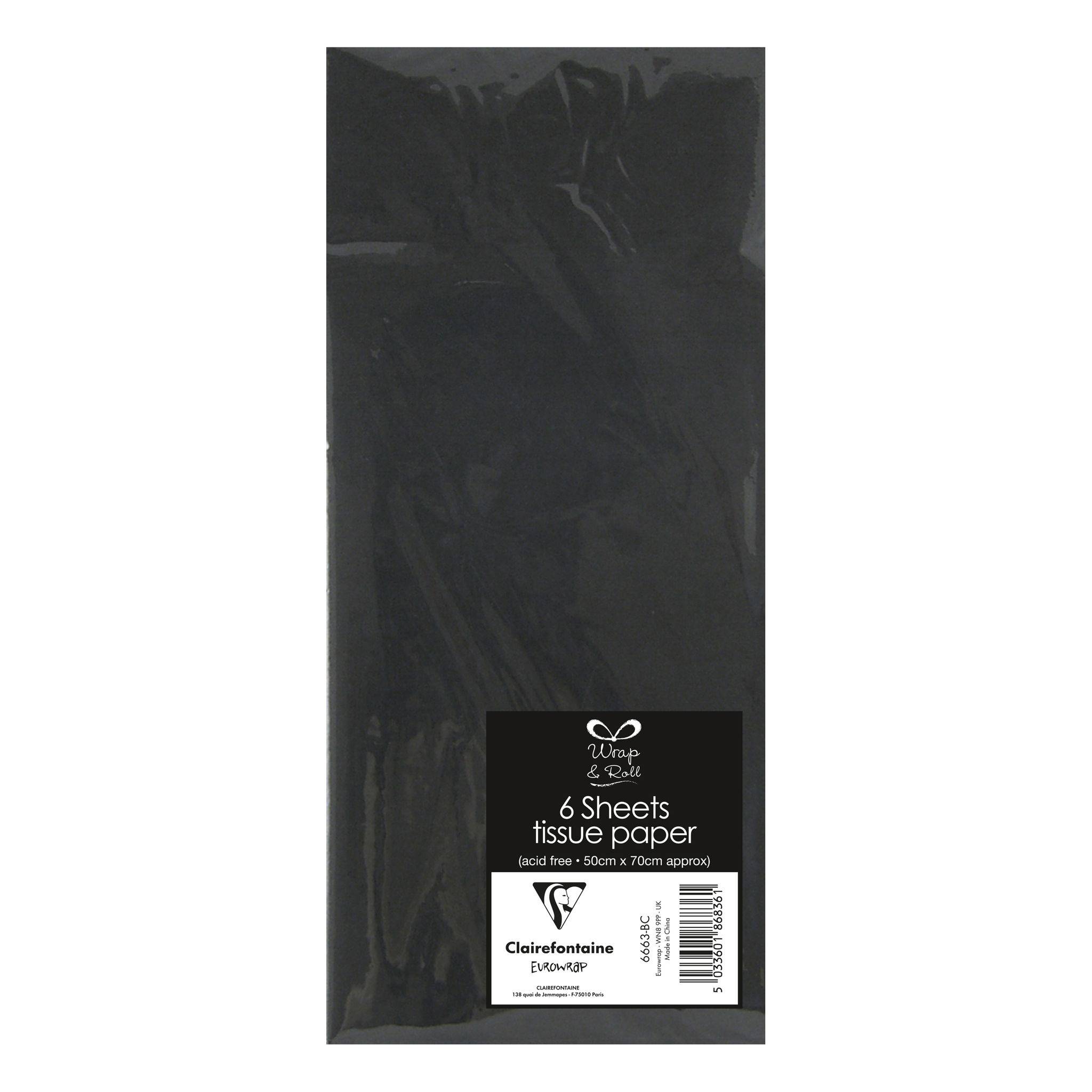 Clairefontaine 12x Seidenpapier, Packung 6 Bl 50x70 cm, schwarz Schwarz 6663-BC