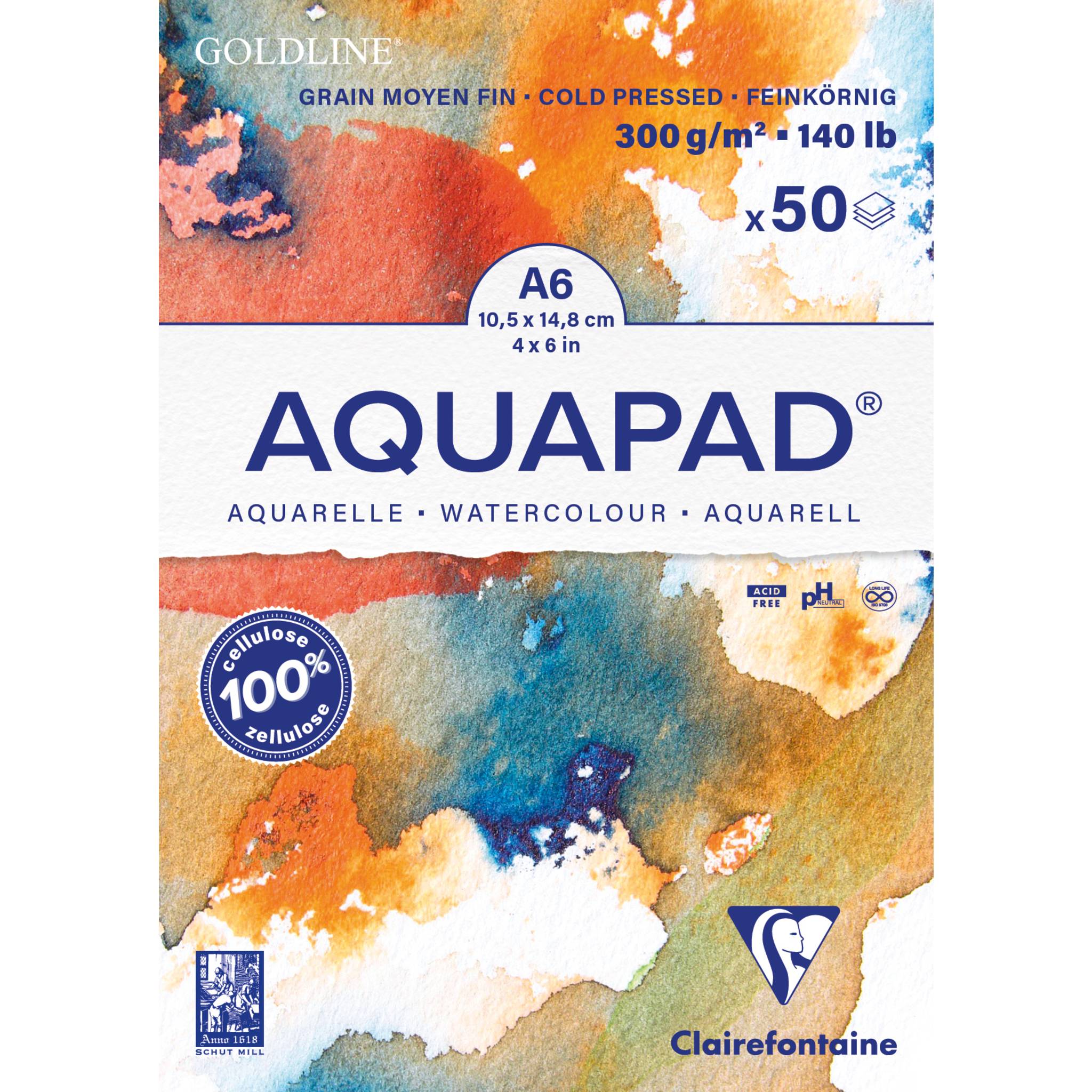 Clairefontaine 3x Aquapad Goldline, Aquarellblock A6, 50 Blatt naturweiß 975620C