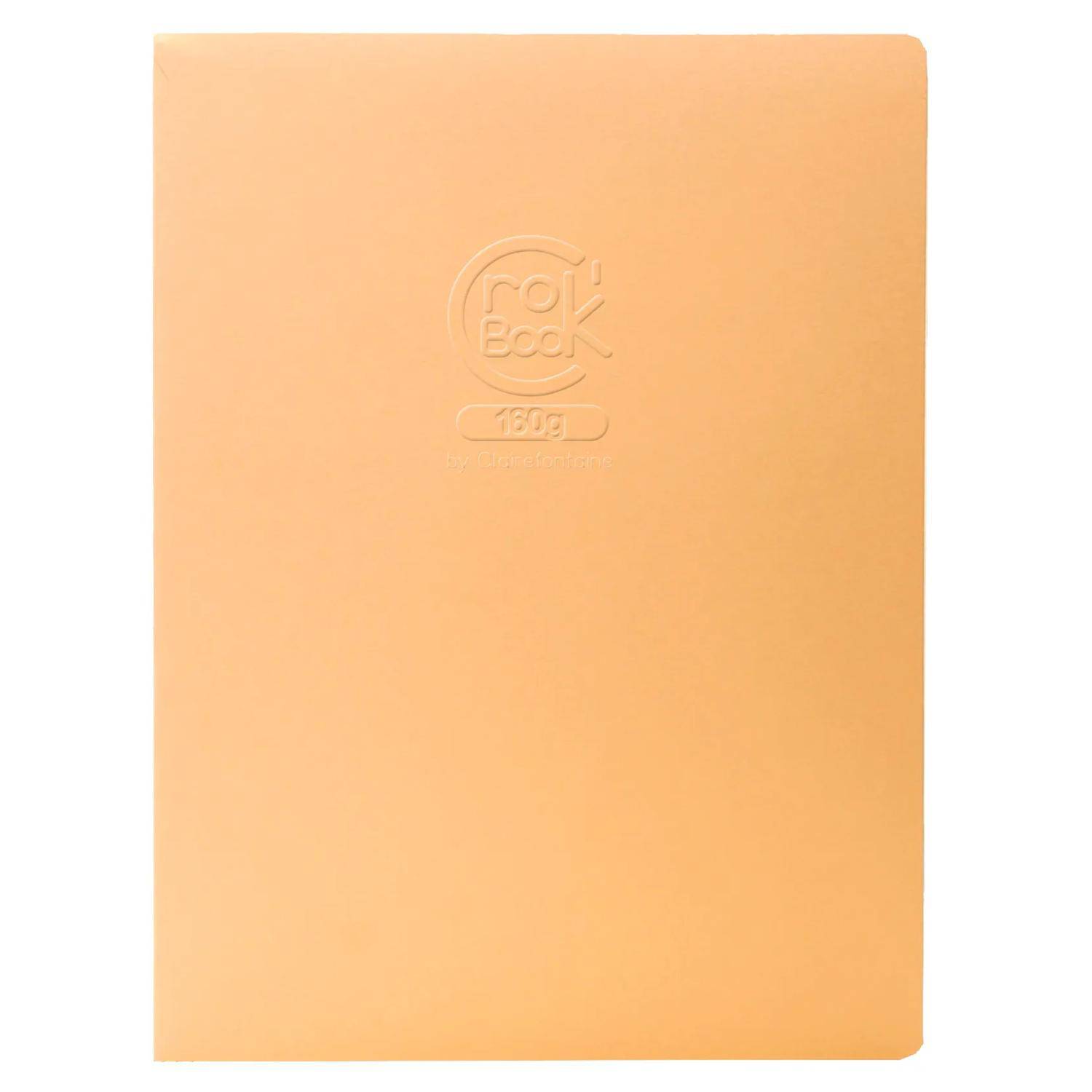 Einfacher orangefarbener Notizbuch- oder Ordneromschlag mit geprägtem "rebook""-Logo und ""180g""-Kennzeichnung zentriert in der Nähe der oberen Kante.