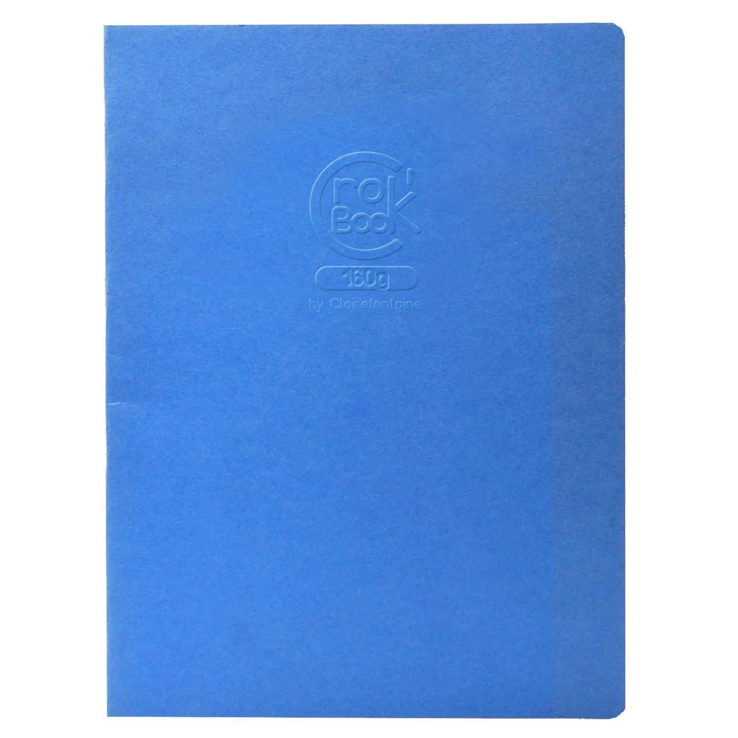 Blauer spiralgebundener Notizbuch- oder Skizzenbucheinband mit geprägtem "Fabriano""-Logo in der Mitte oben.