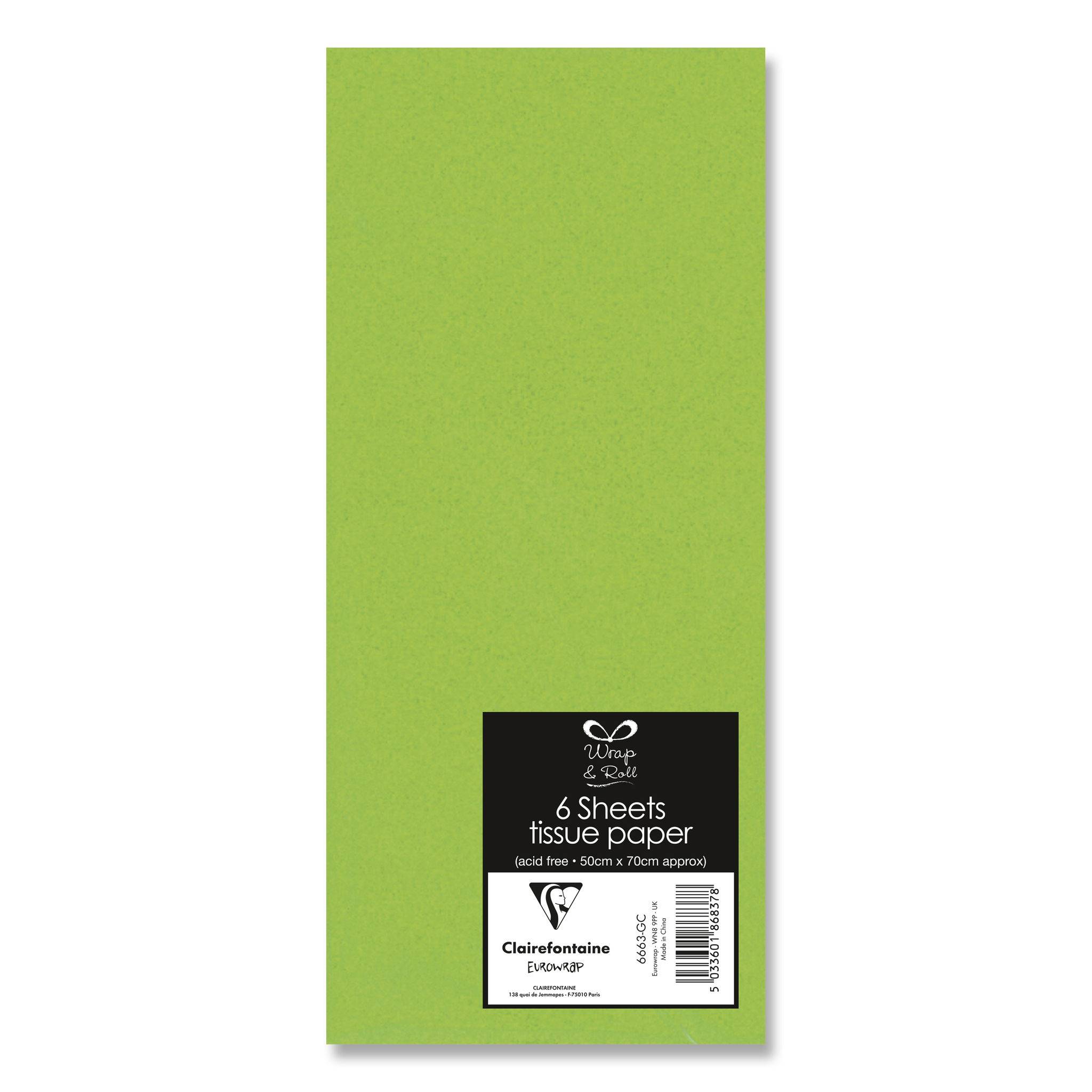 Clairefontaine 12x Seidenpapier, Packung mit 6 Blatt 50x70 cm, grün Grün 6663-GC