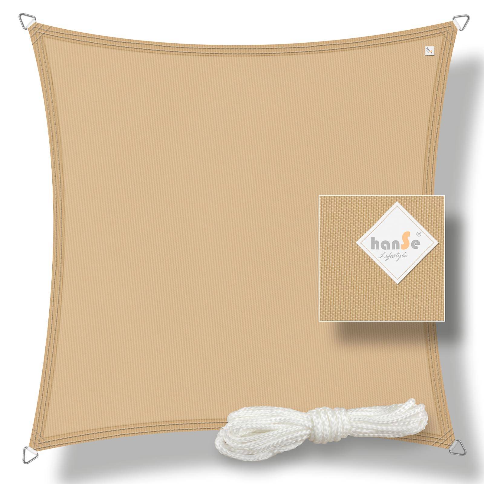 hanSe Sonnensegel 100%Polyester Quadrat 3x3m Creme Sonnenschutz Creme