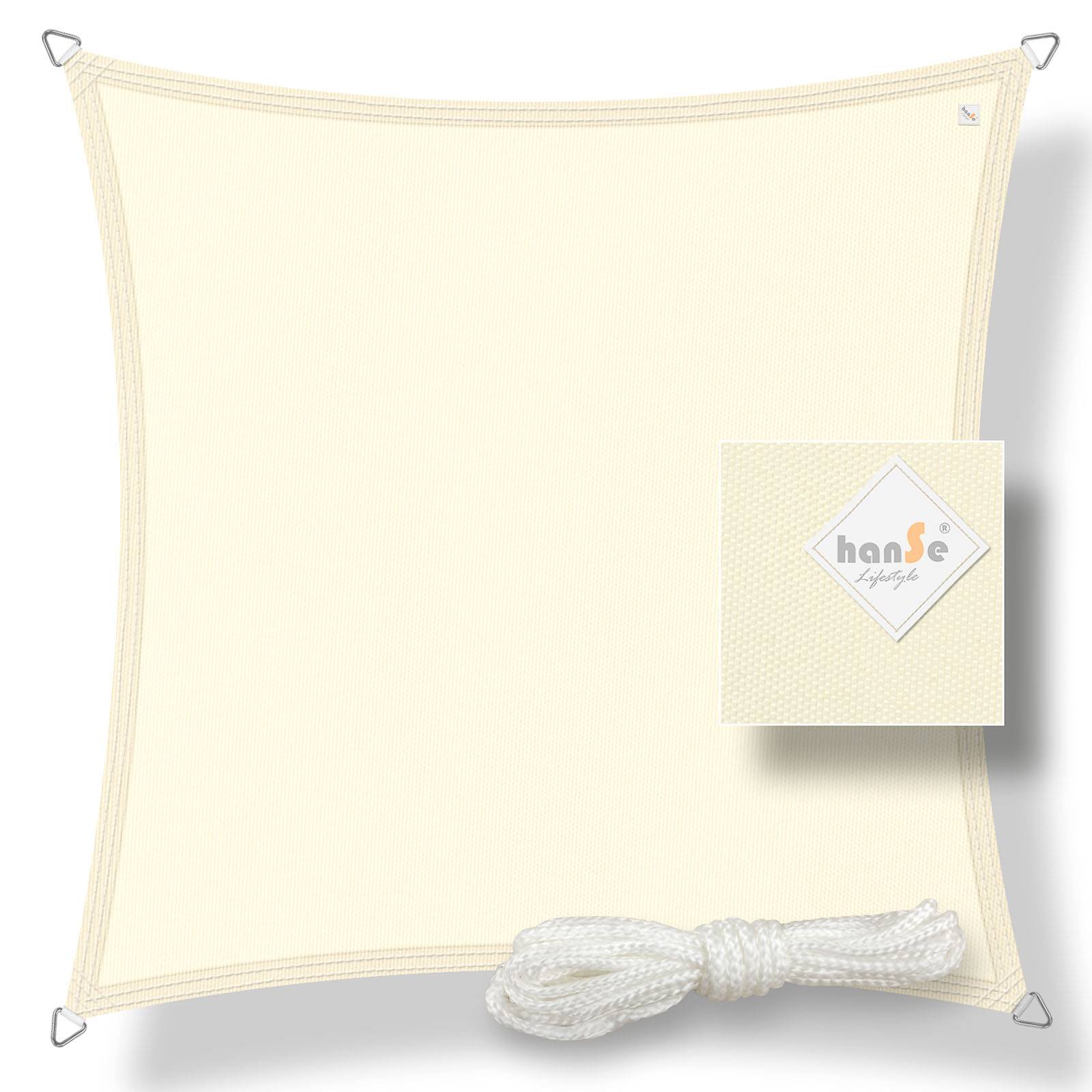hanSe Sonnensegel 100%Polyester Quadrat 3x3m Creme Sonnenschutz Creme