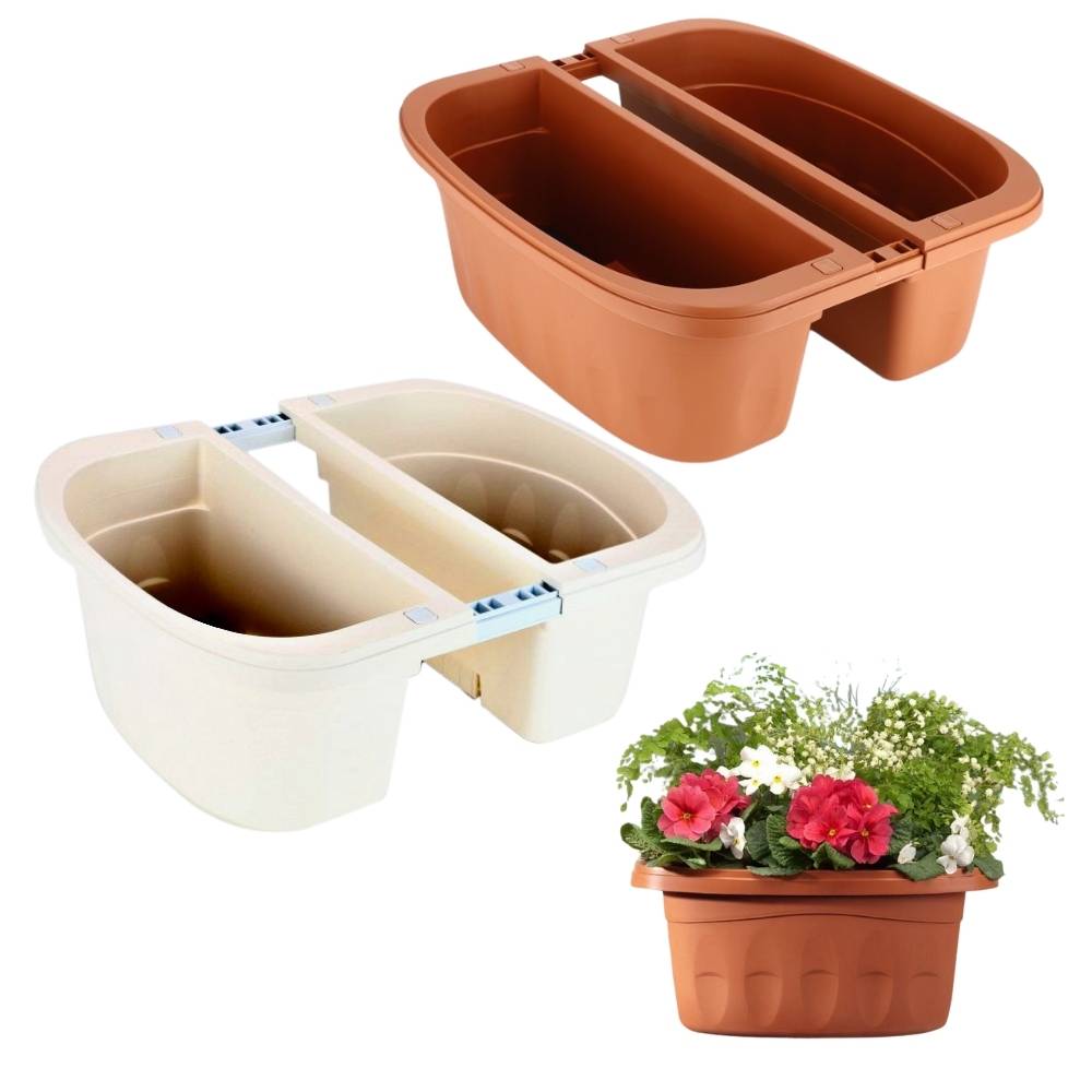 Blumenkasten Balkongeländer Beidseitig Balkon Blumenkasten Doppelseitig Balkonkasten mit Halterung Geländerkasten mit Wasserspeicher weiß 40 cm