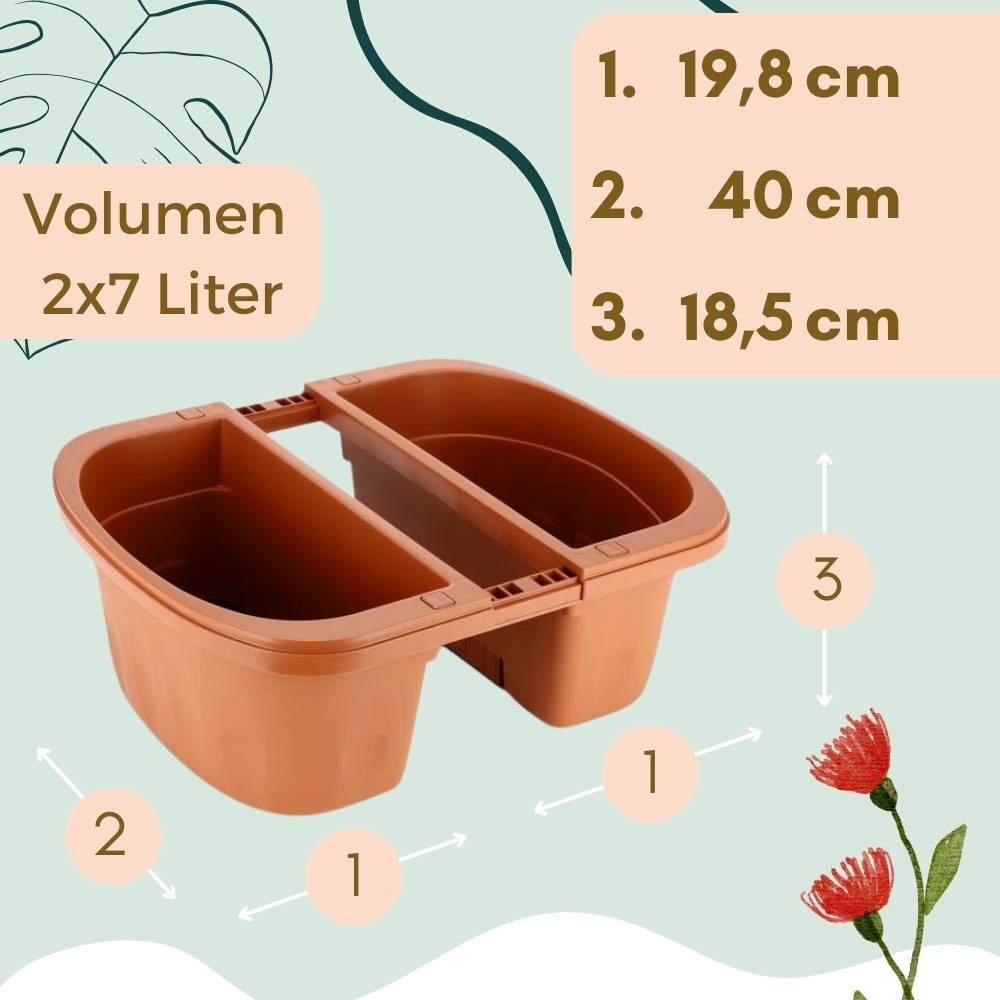 Blumenkasten Balkongeländer Beidseitig Balkon Blumenkasten Doppelseitig Balkonkasten mit Halterung Geländerkasten mit Wasserspeicher terracotta 40