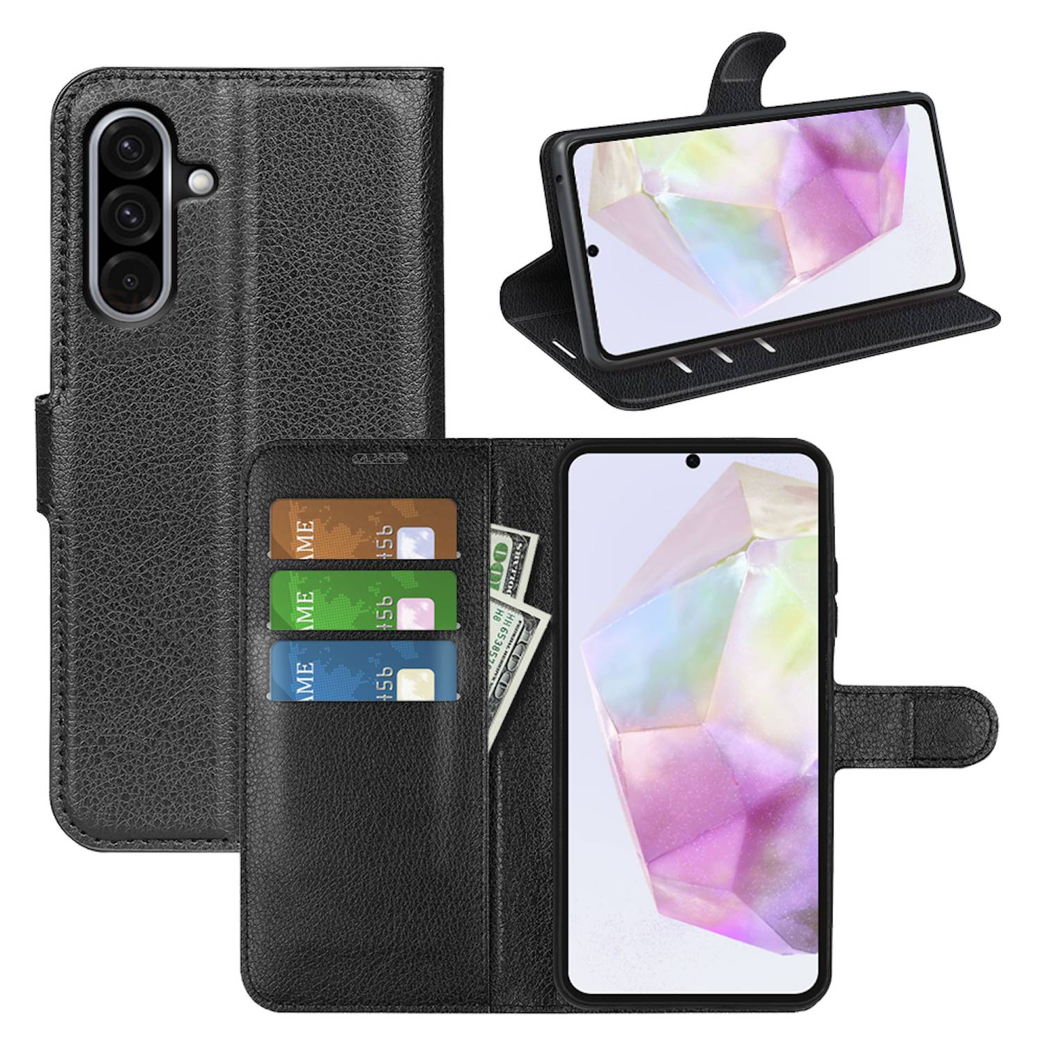 Für Samsung Galaxy A56 / A36 Kunstleder Book Wallet Handy Tasche Hülle Schwarz