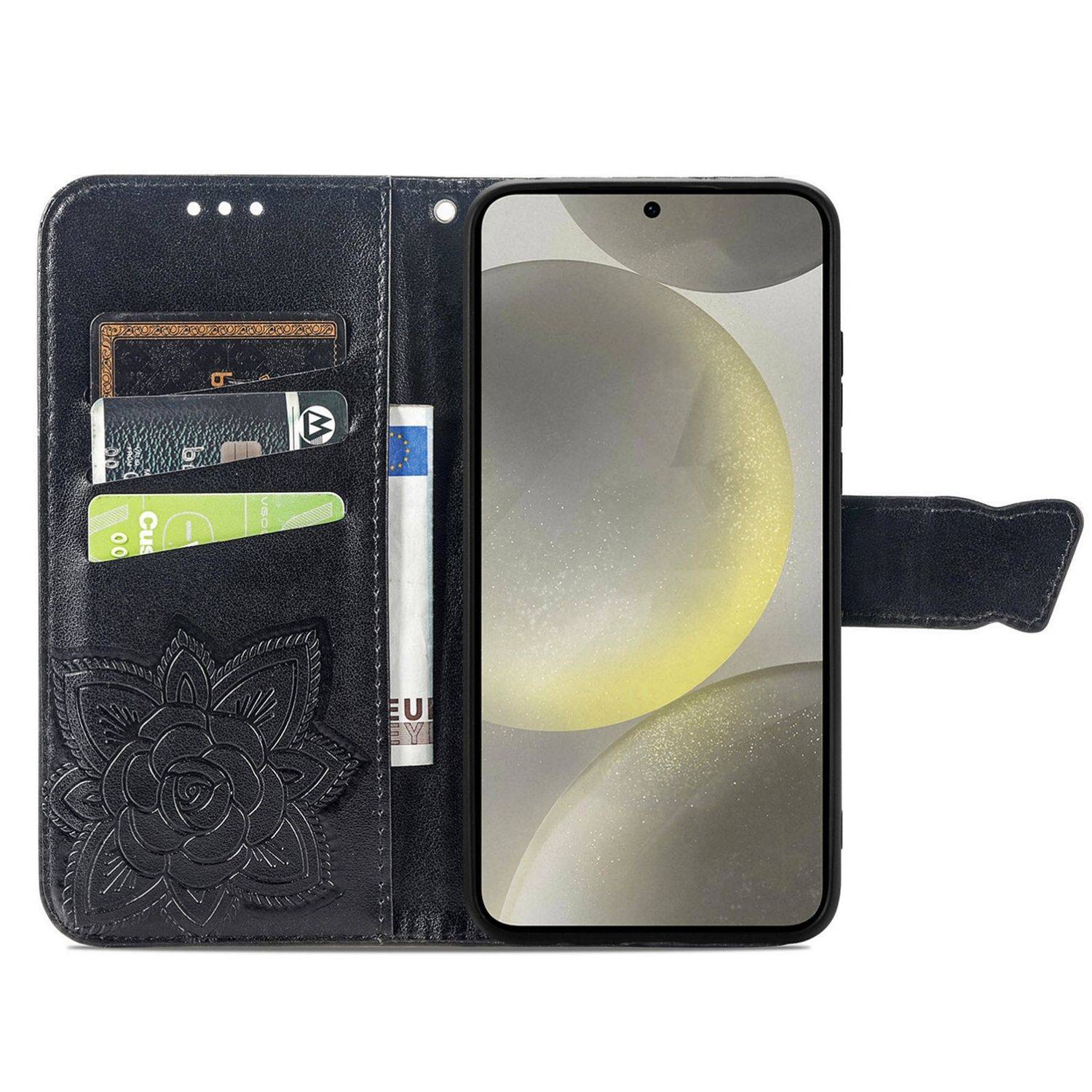 Für Samsung Galaxy A56 / A36 Kunstleder Wallet Handy Tasche Schmetterling Design Hülle Etuis Schwarz
