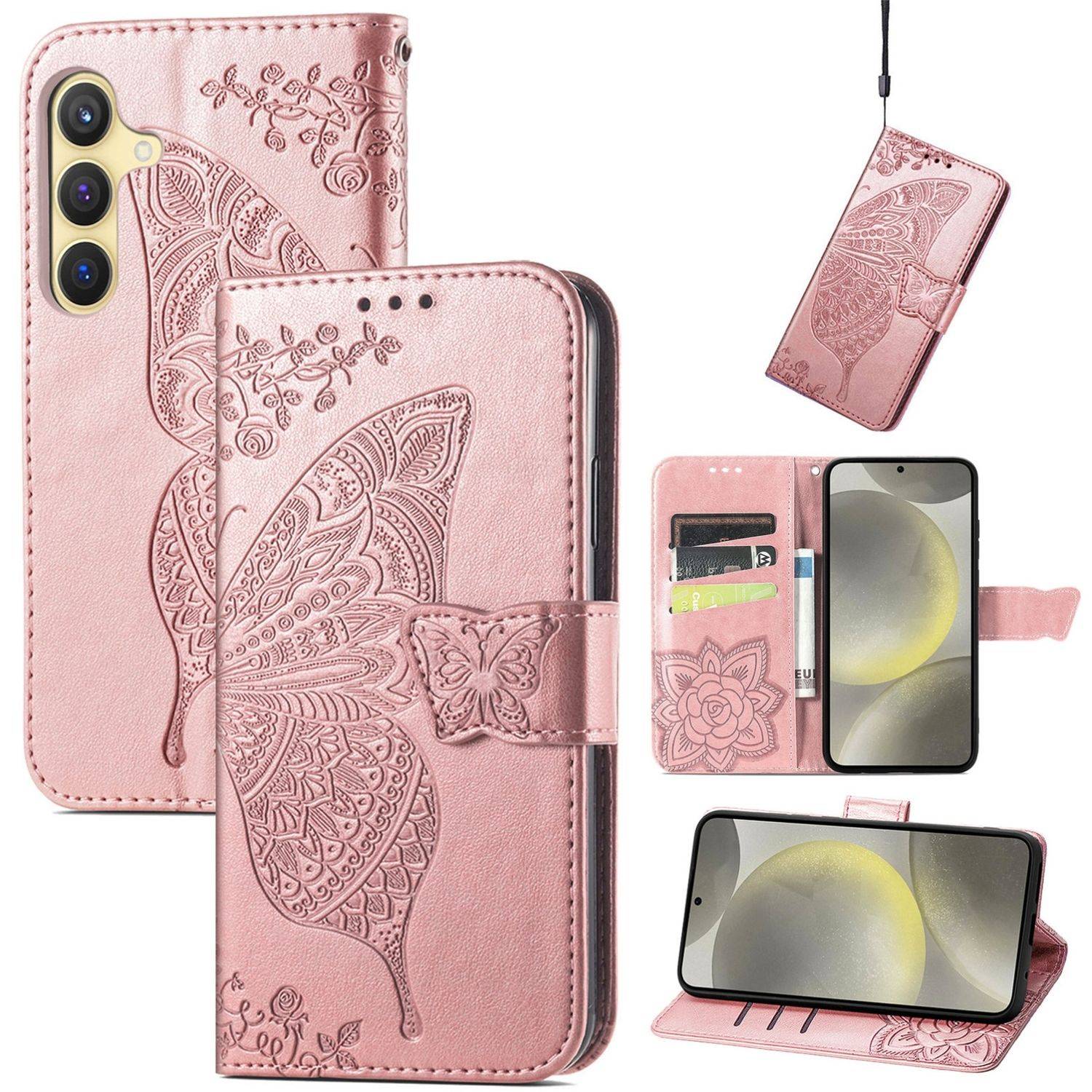 Für Samsung Galaxy A56 / A36 Kunstleder Wallet Handy Tasche Schmetterling Design Hülle Etuis Rosa