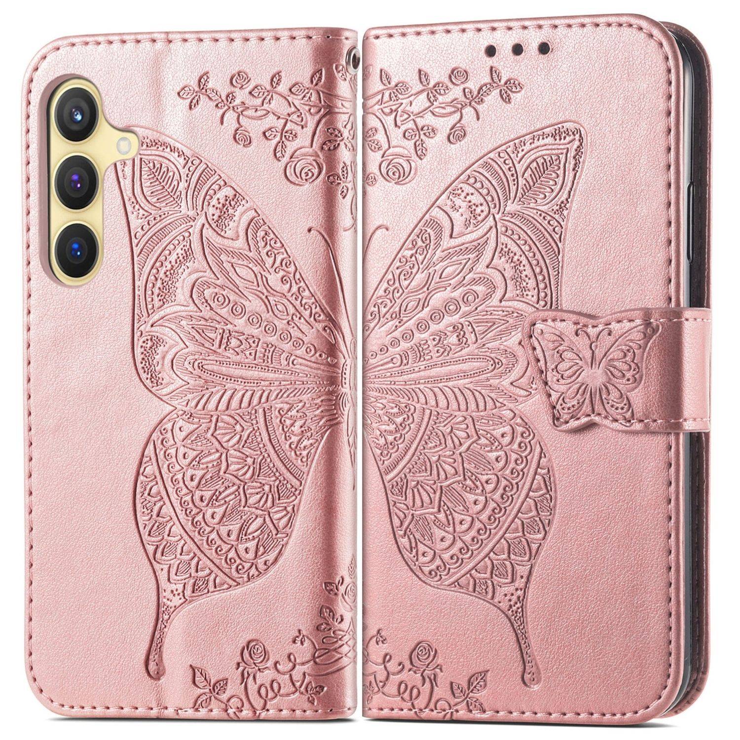 Für Samsung Galaxy A56 / A36 Kunstleder Wallet Handy Tasche Schmetterling Design Hülle Etuis Rosa