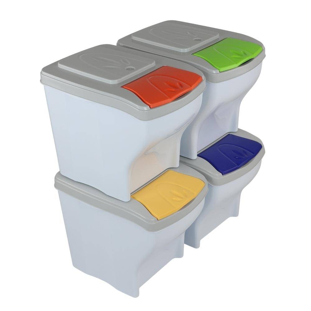 Mülltrennsystem Küche 4 Fach Freistehend Stapelbar Küche Schrank 60er Unterschrank 4 x 20 L Mülleimer Abfalleimer Mülltrenner Müllsortierer