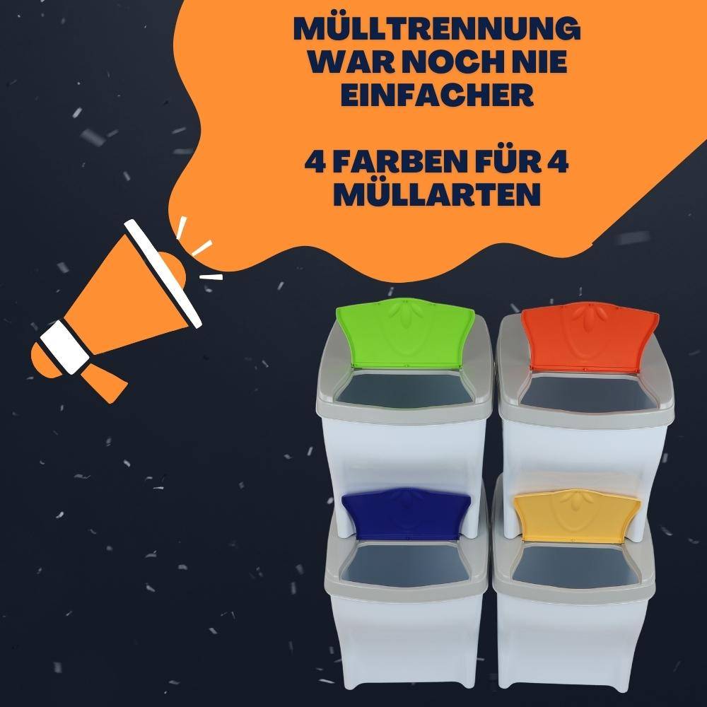 Mülltrennsystem Küche 4 Fach Freistehend Stapelbar Küche Schrank 60er Unterschrank 4 x 20 L Mülleimer Abfalleimer Mülltrenner Müllsortierer