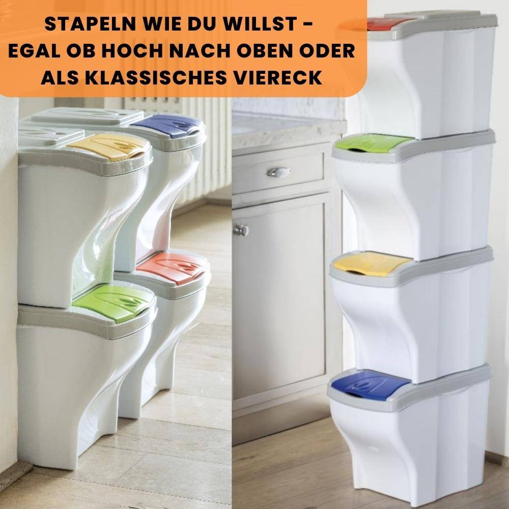 Mülltrennsystem Küche 4 Fach Freistehend Stapelbar Küche Schrank 60er Unterschrank 4 x 20 L Mülleimer Abfalleimer Mülltrenner Müllsortierer