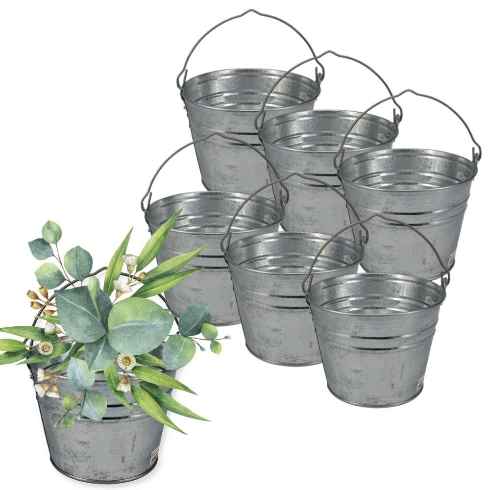 Zinkeimer 5 Liter 6 St. Blecheimer verzinkt Wassereimer Metall Deko Asche Pflanzen Eimer