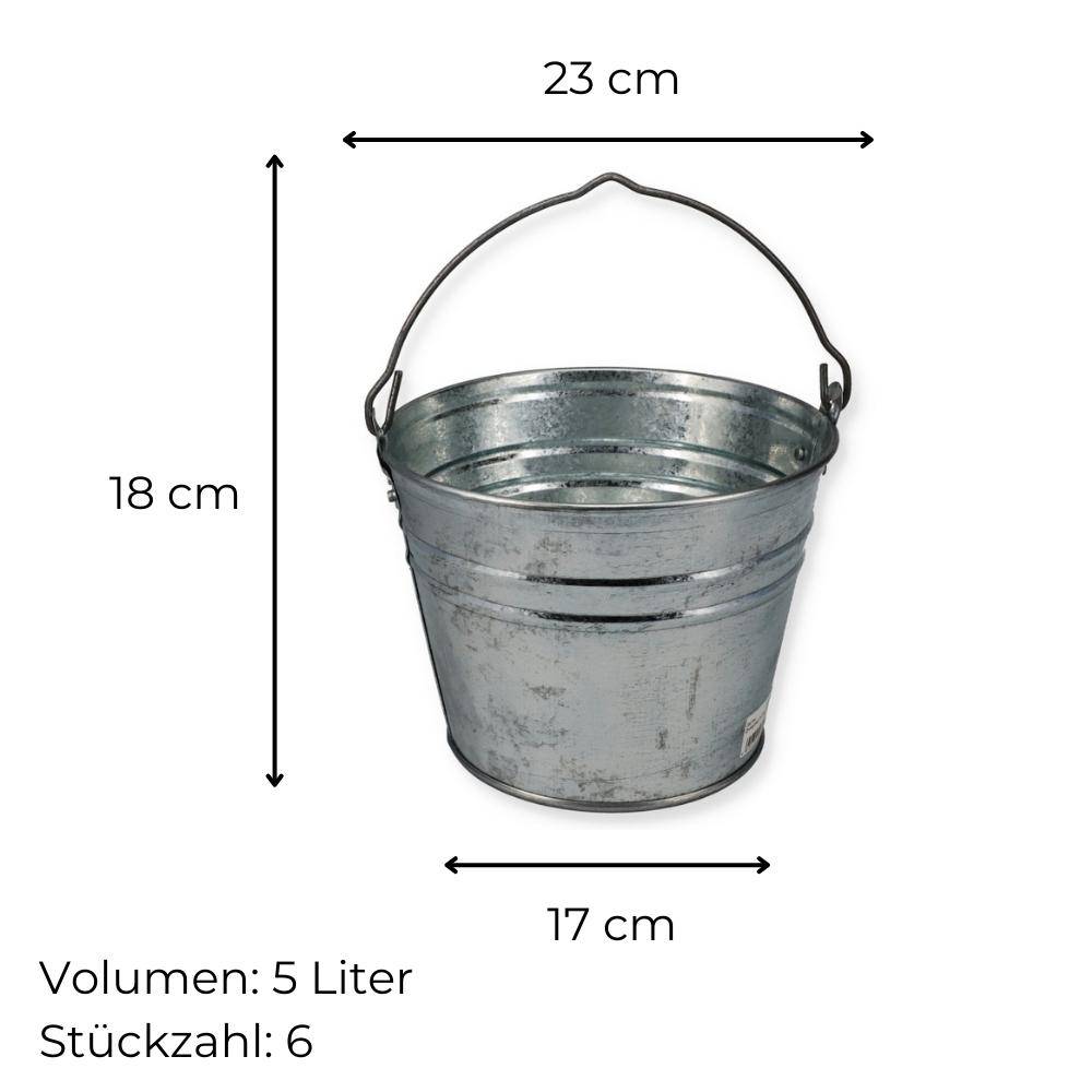 Zinkeimer 5 Liter 6 St. Blecheimer verzinkt Wassereimer Metall Deko Asche Pflanzen Eimer