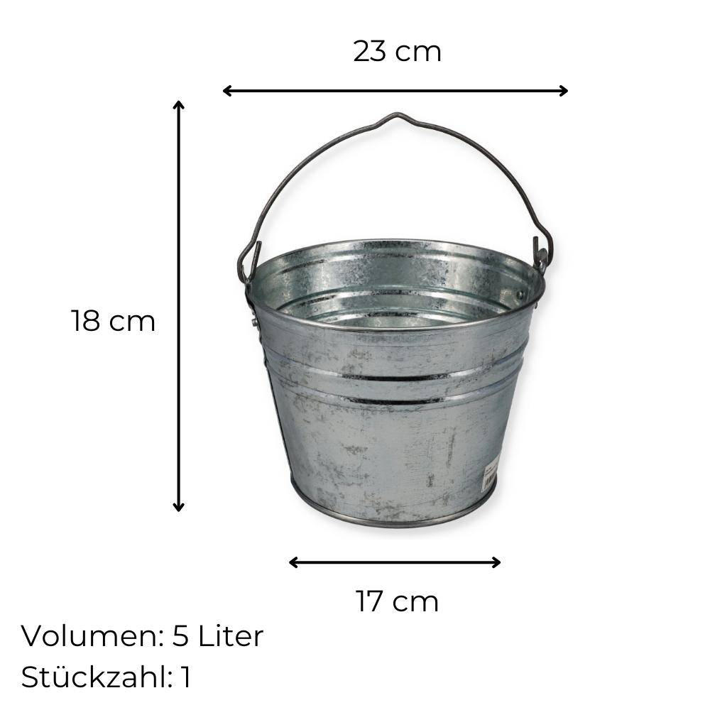 Zinkeimer 5 Liter 1 St. Blecheimer verzinkt Wassereimer Metall Deko Asche Pflanzen Eimer